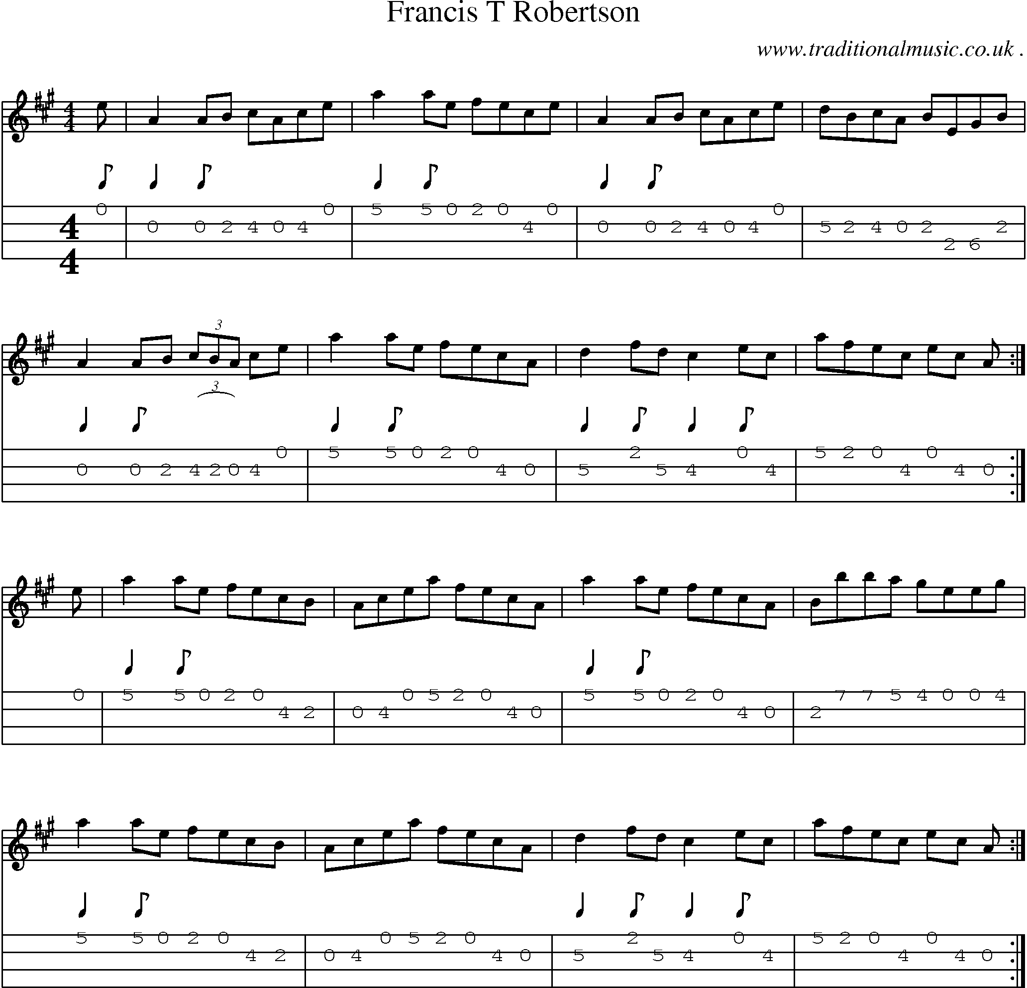 Sheet-music  score, Chords and Mandolin Tabs for Francis T Robertson