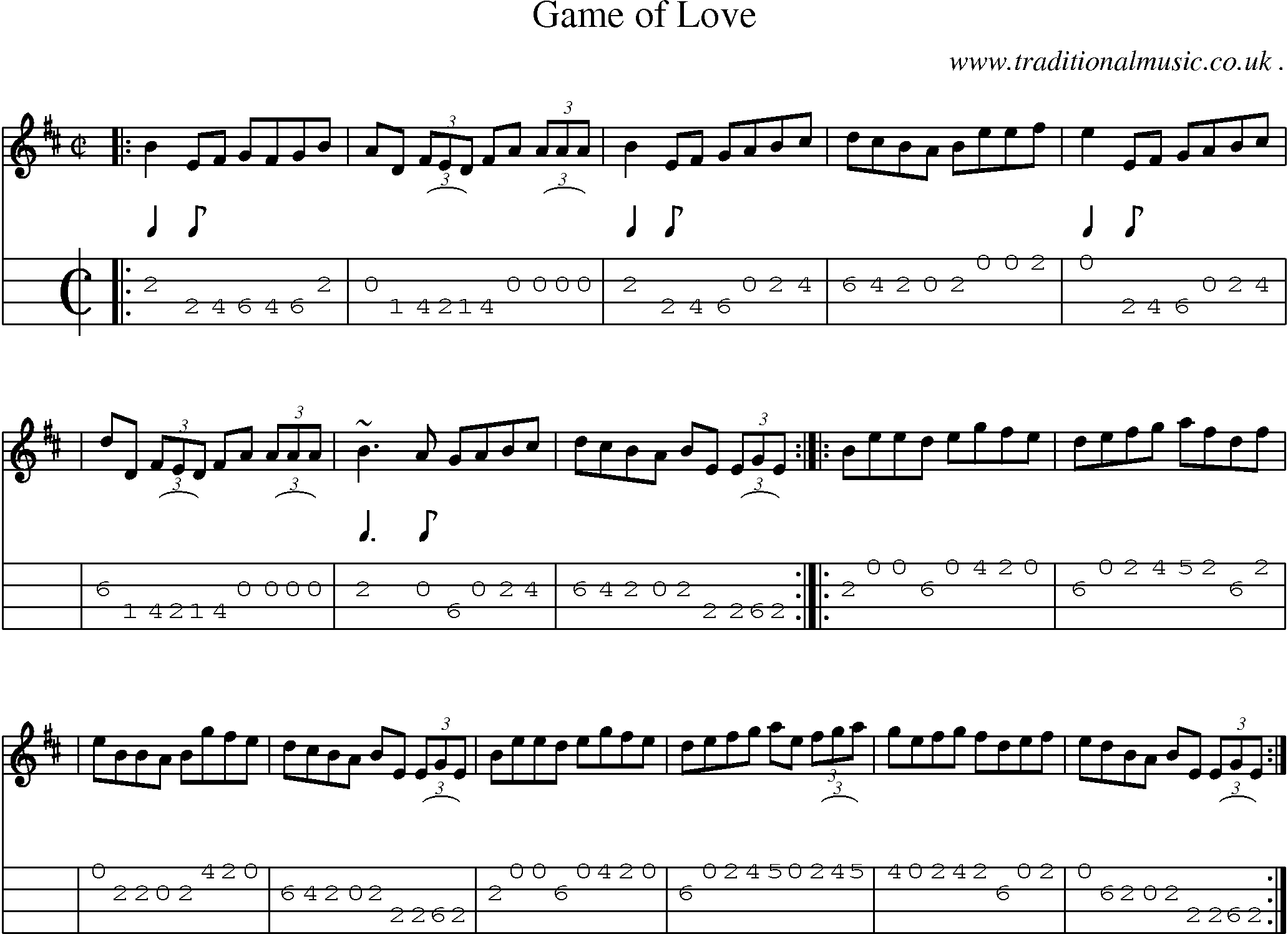 Sheet-music  score, Chords and Mandolin Tabs for Game Of Love