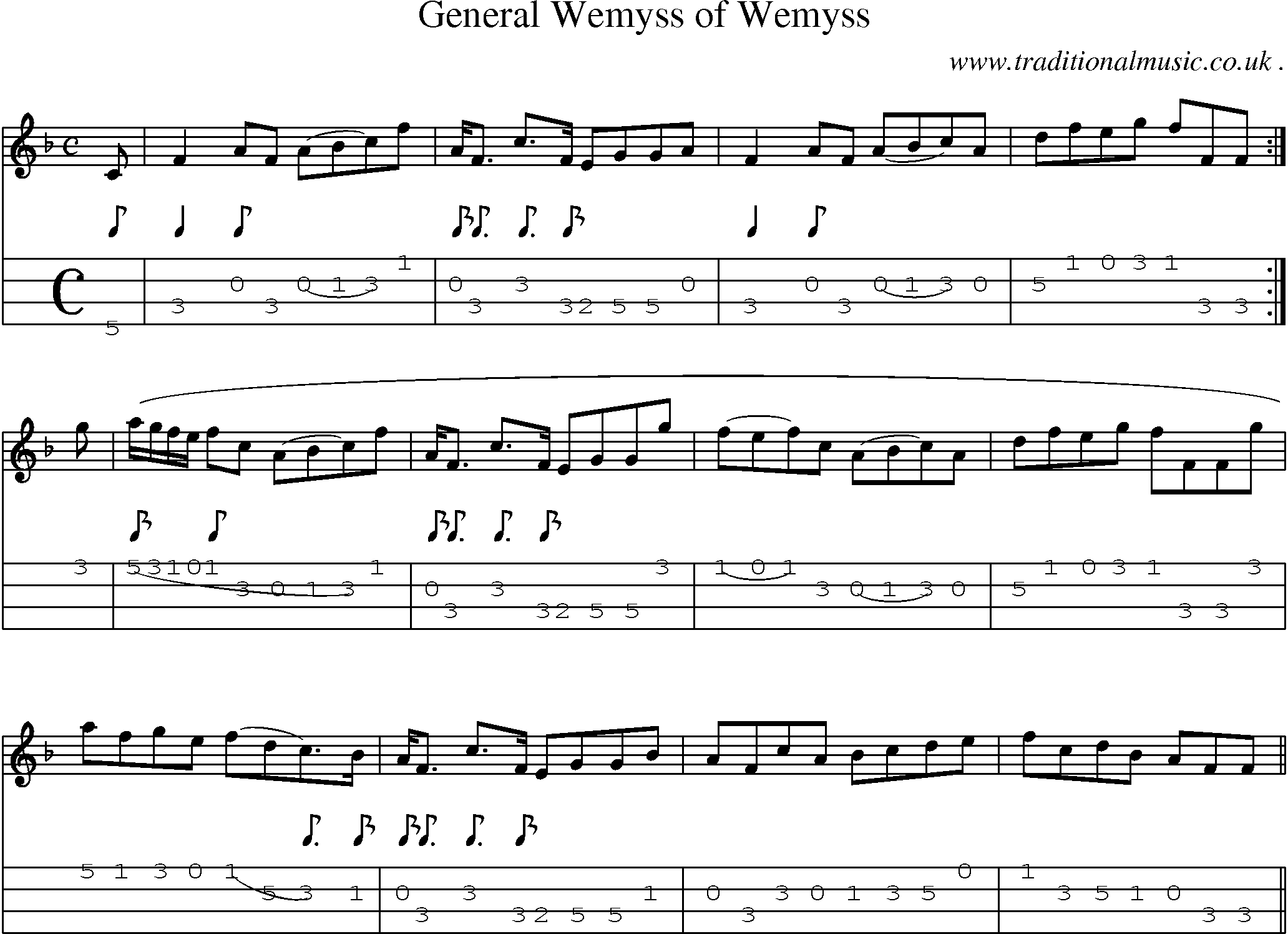 Sheet-music  score, Chords and Mandolin Tabs for General Wemyss Of Wemyss