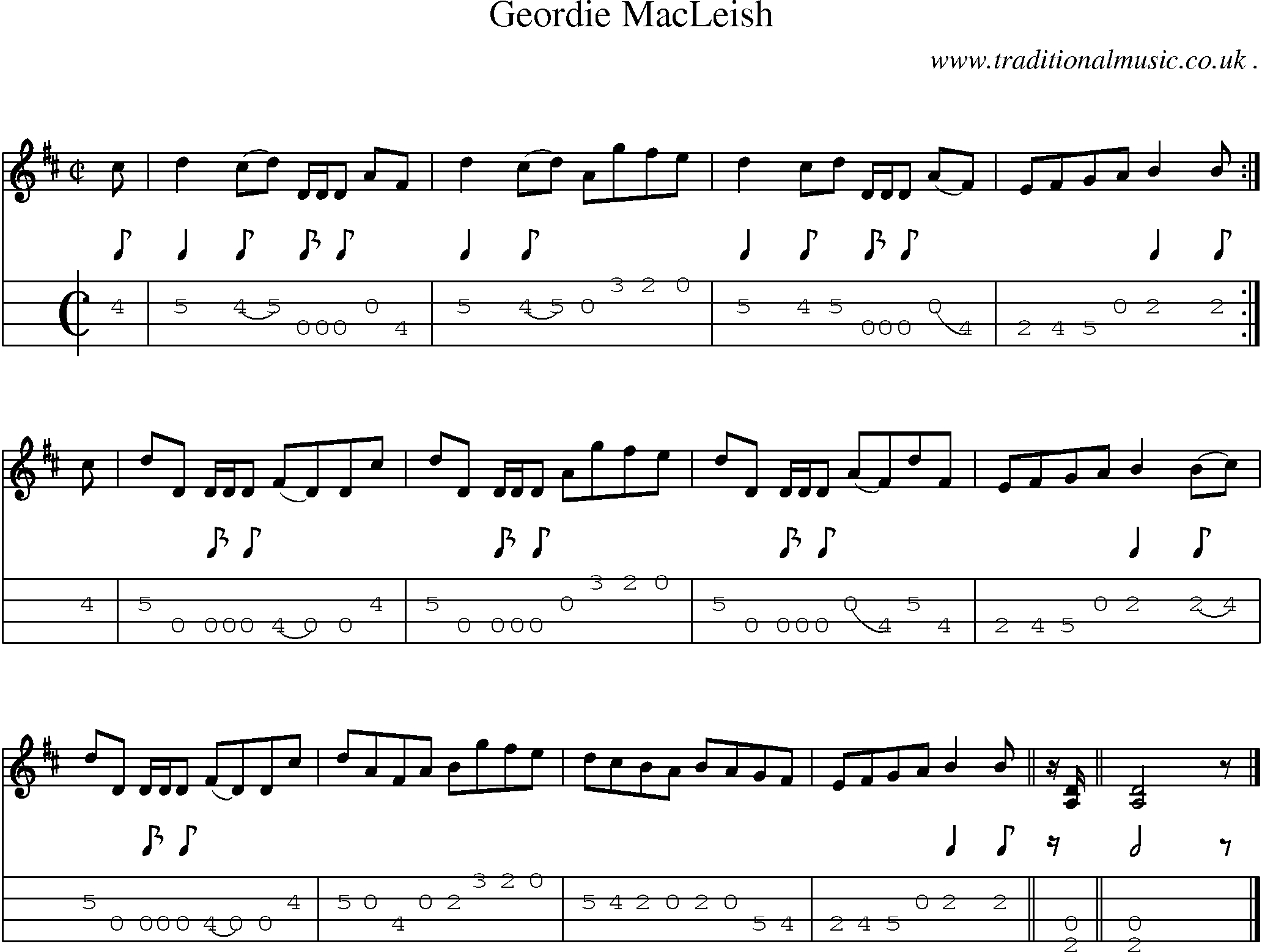 Sheet-music  score, Chords and Mandolin Tabs for Geordie Macleish