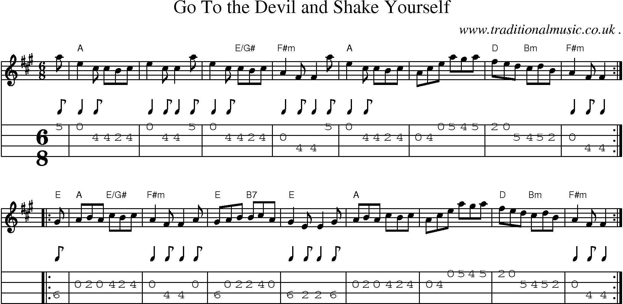 Sheet-music  score, Chords and Mandolin Tabs for Go To The Devil And Shake Yourself