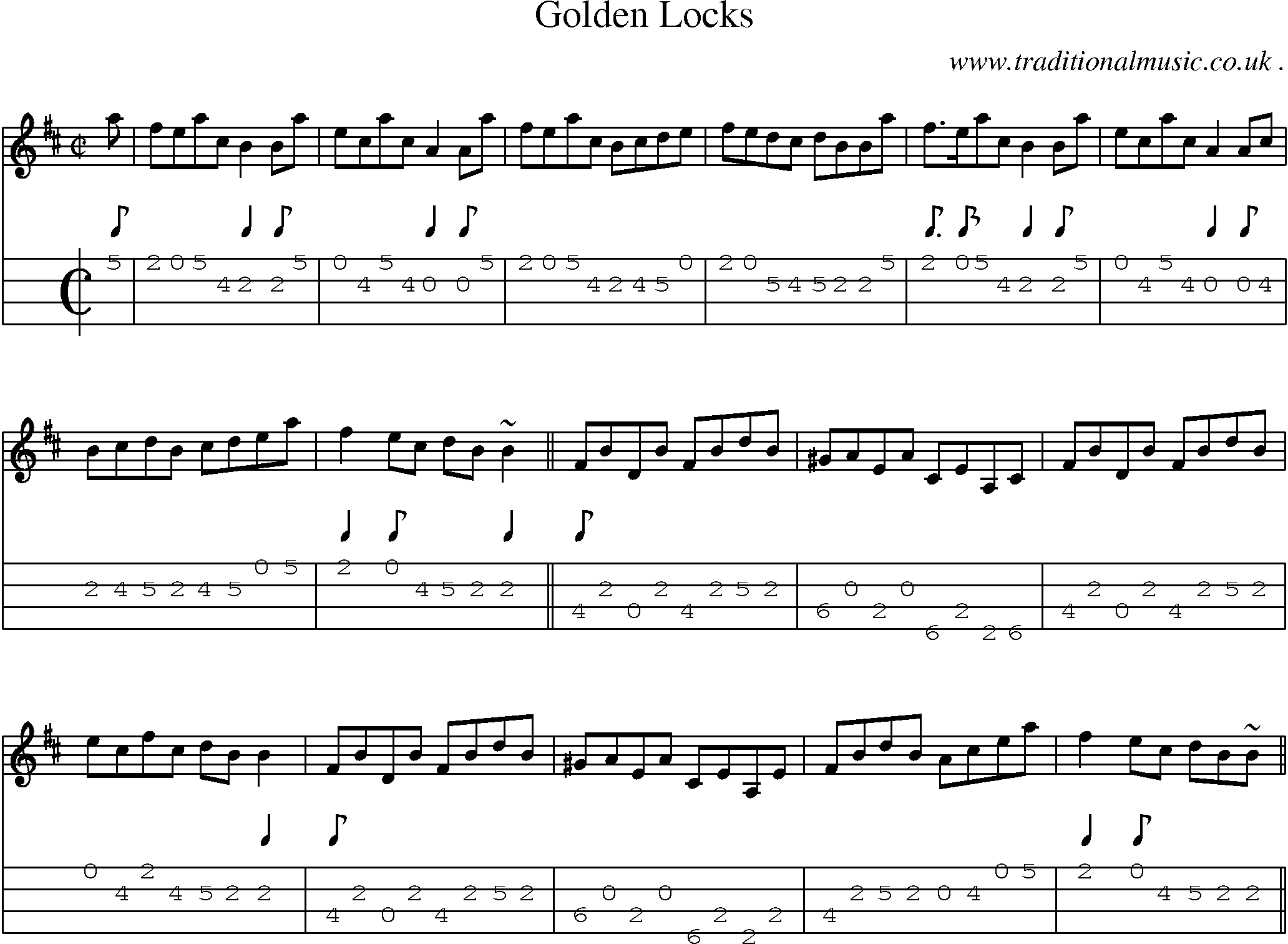 Sheet-music  score, Chords and Mandolin Tabs for Golden Locks