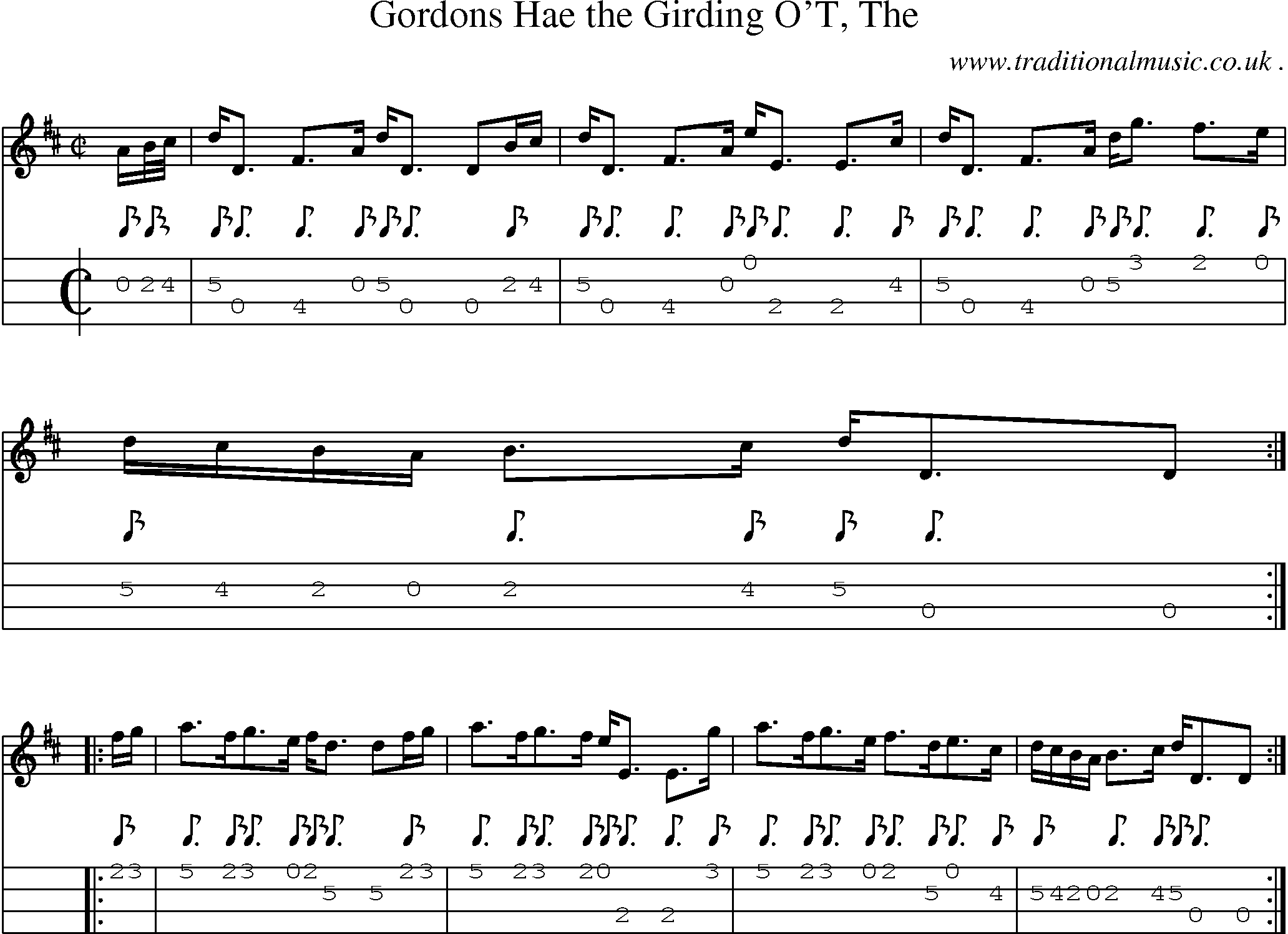Sheet-music  score, Chords and Mandolin Tabs for Gordons Hae The Girding Ot The
