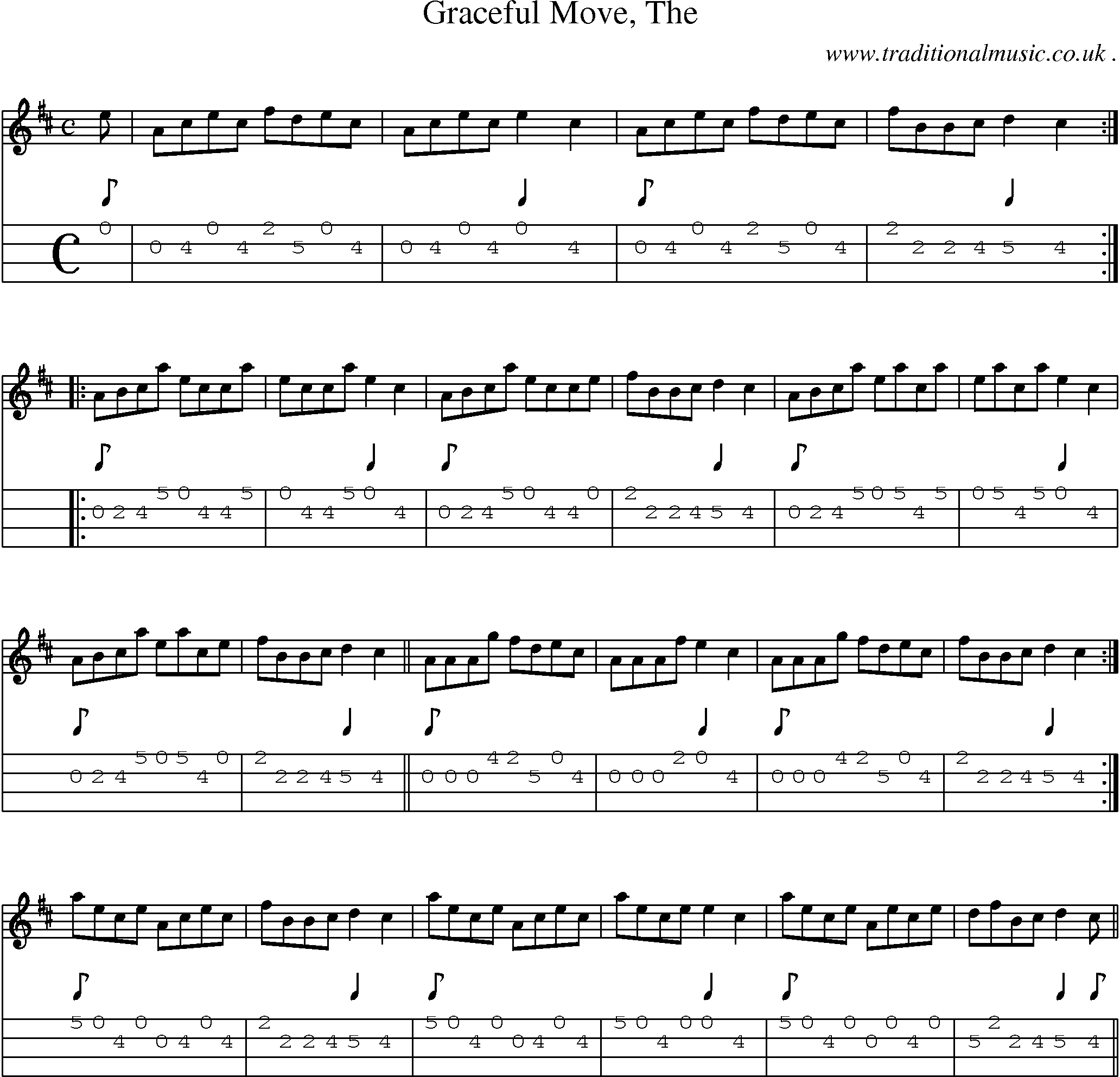Sheet-music  score, Chords and Mandolin Tabs for Graceful Move The