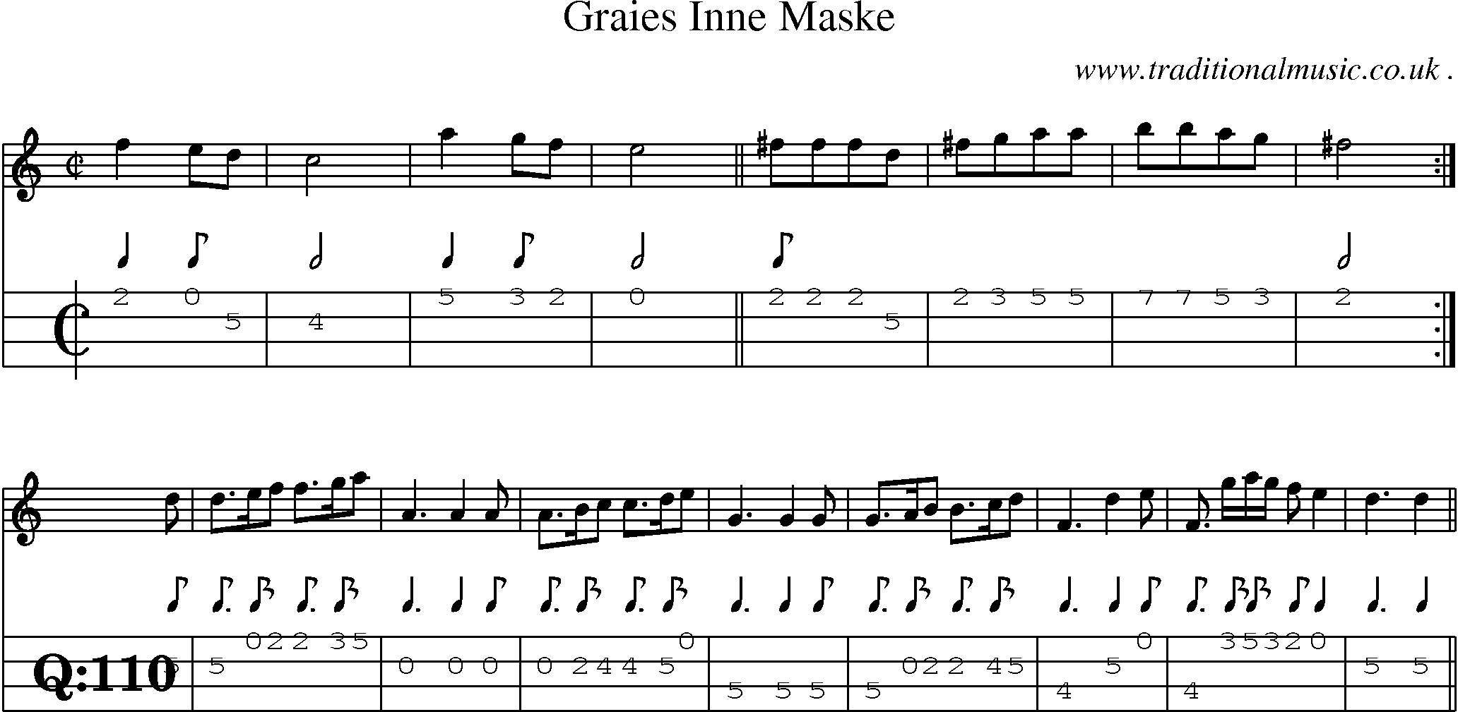 Sheet-music  score, Chords and Mandolin Tabs for Graies Inne Maske