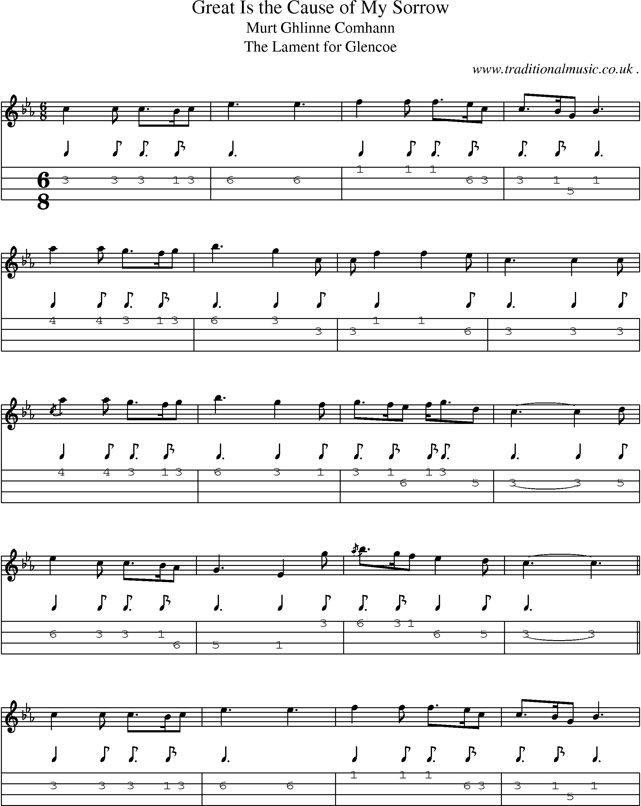 Sheet-music  score, Chords and Mandolin Tabs for Great Is The Cause Of My Sorrow