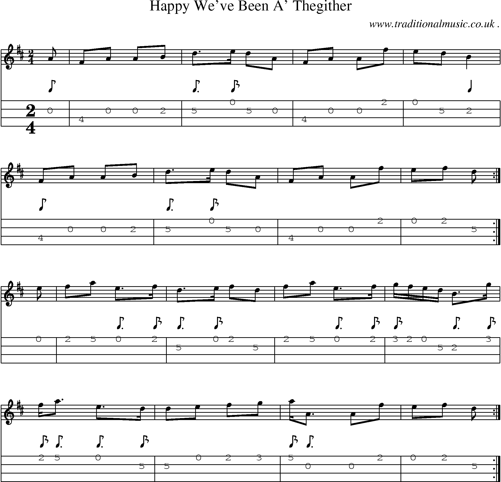 Sheet-music  score, Chords and Mandolin Tabs for Happy Weve Been A Thegither