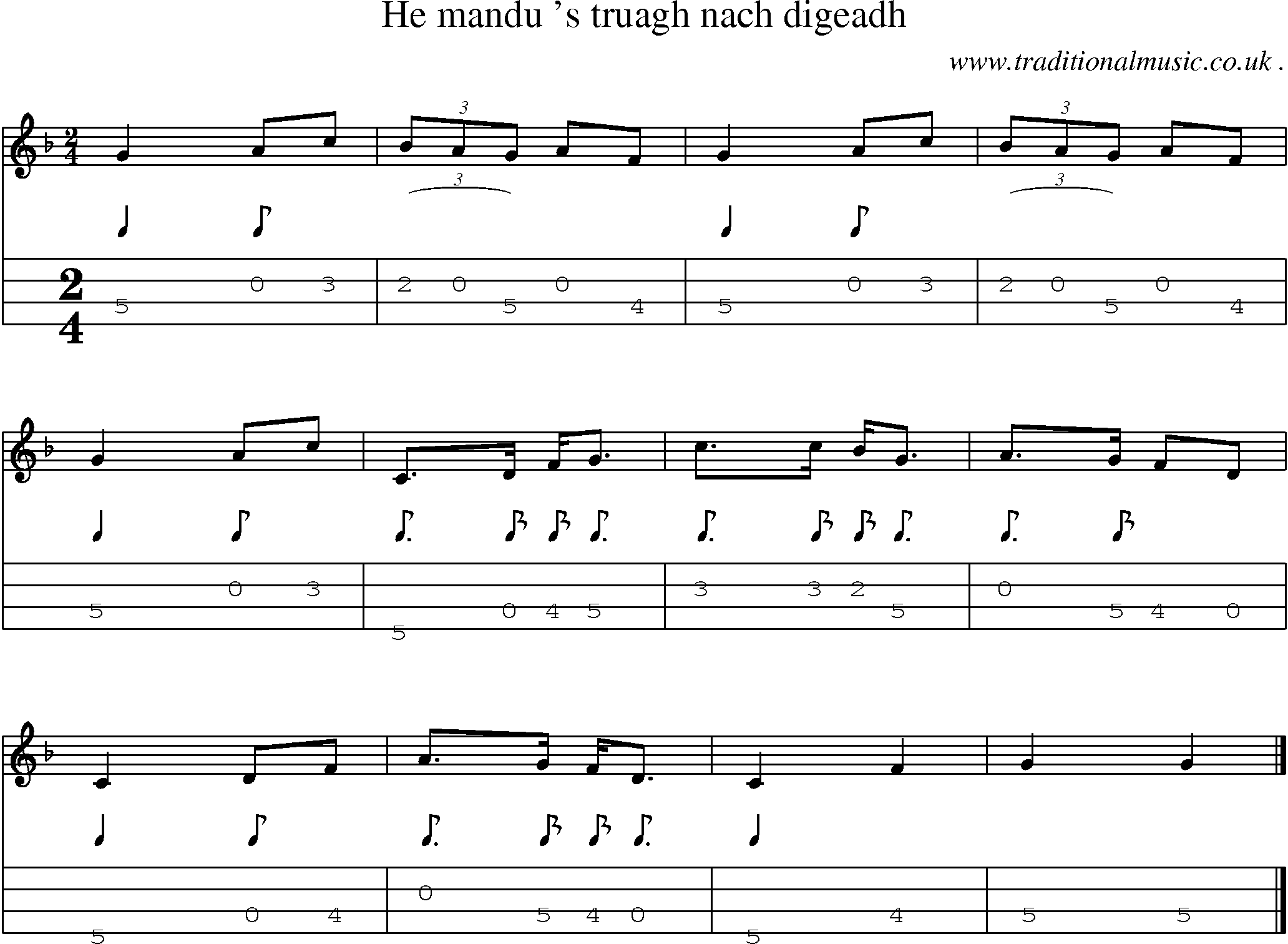 Sheet-music  score, Chords and Mandolin Tabs for He Mandu S Truagh Nach Digeadh