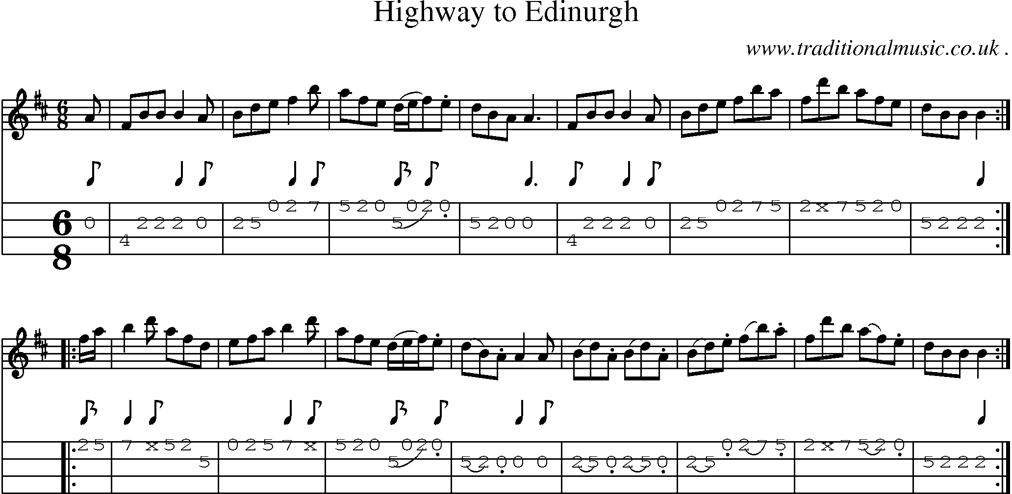 Sheet-music  score, Chords and Mandolin Tabs for Highway To Edinurgh
