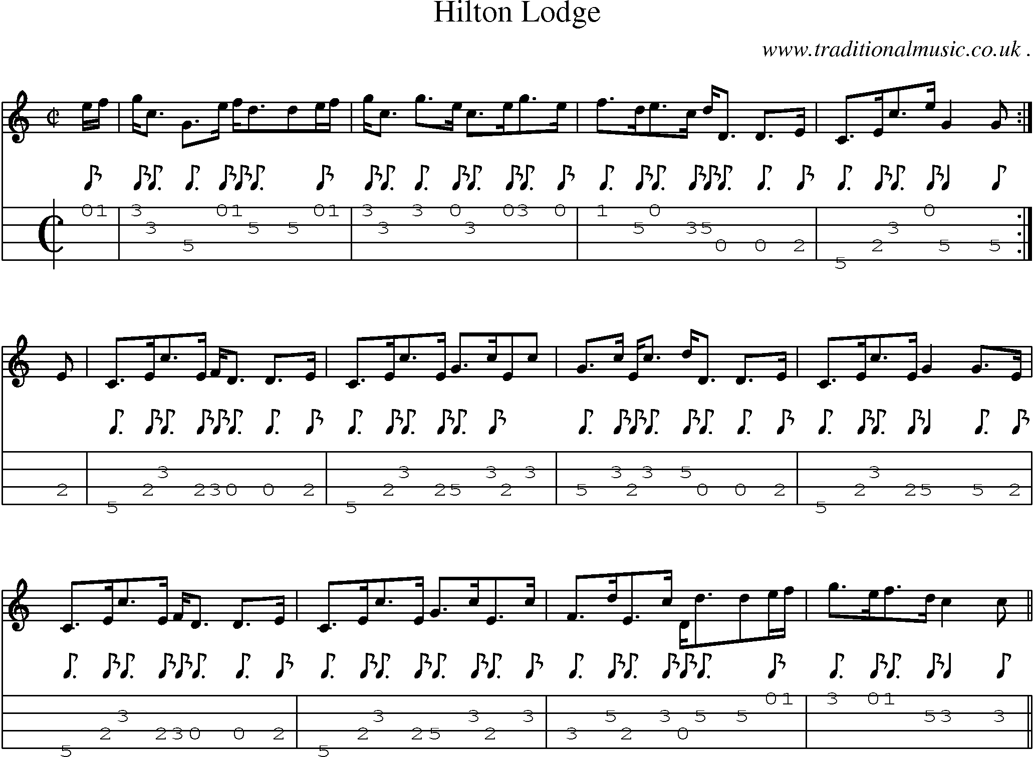 Sheet-music  score, Chords and Mandolin Tabs for Hilton Lodge