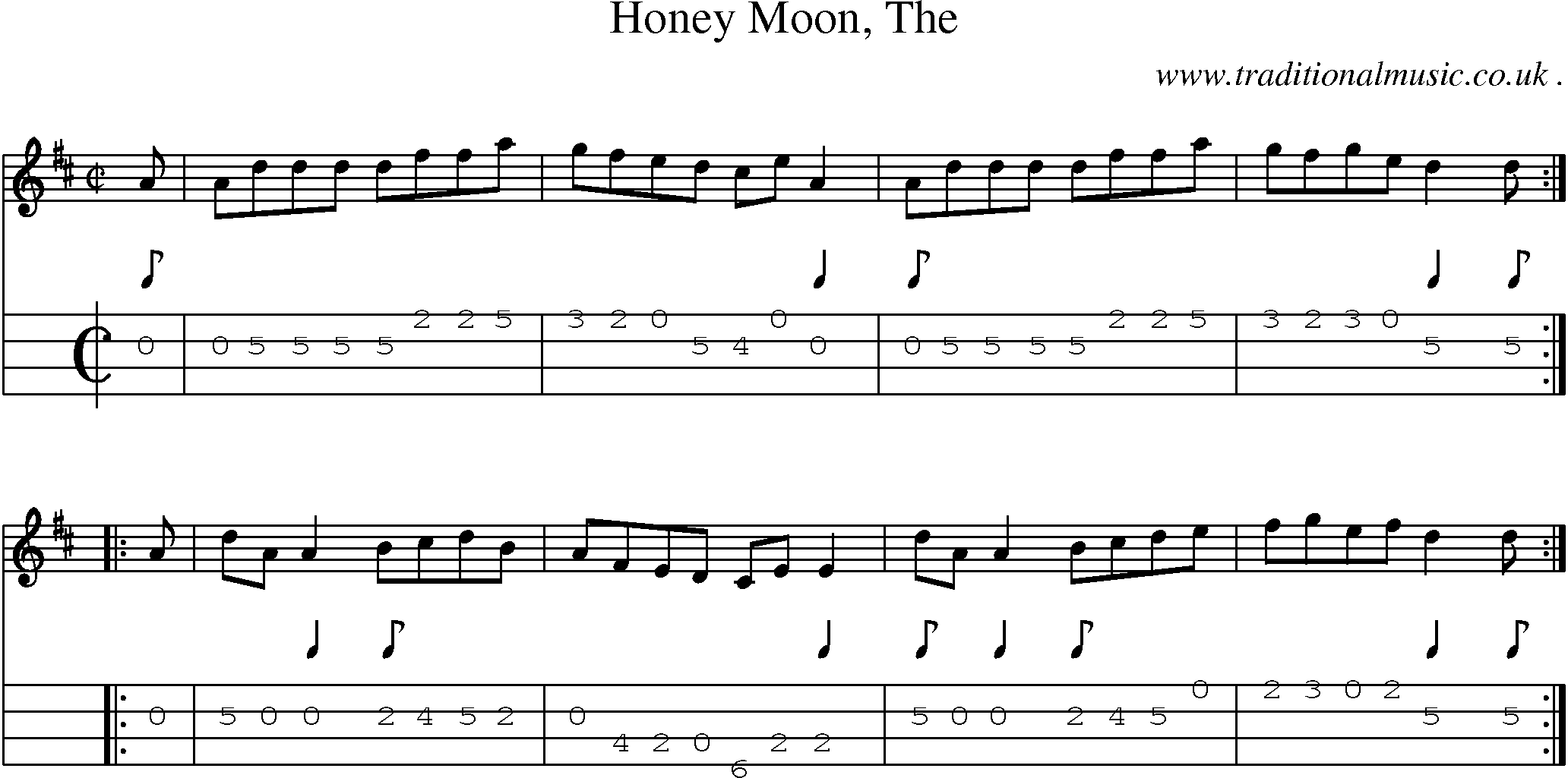 Sheet-music  score, Chords and Mandolin Tabs for Honey Moon The