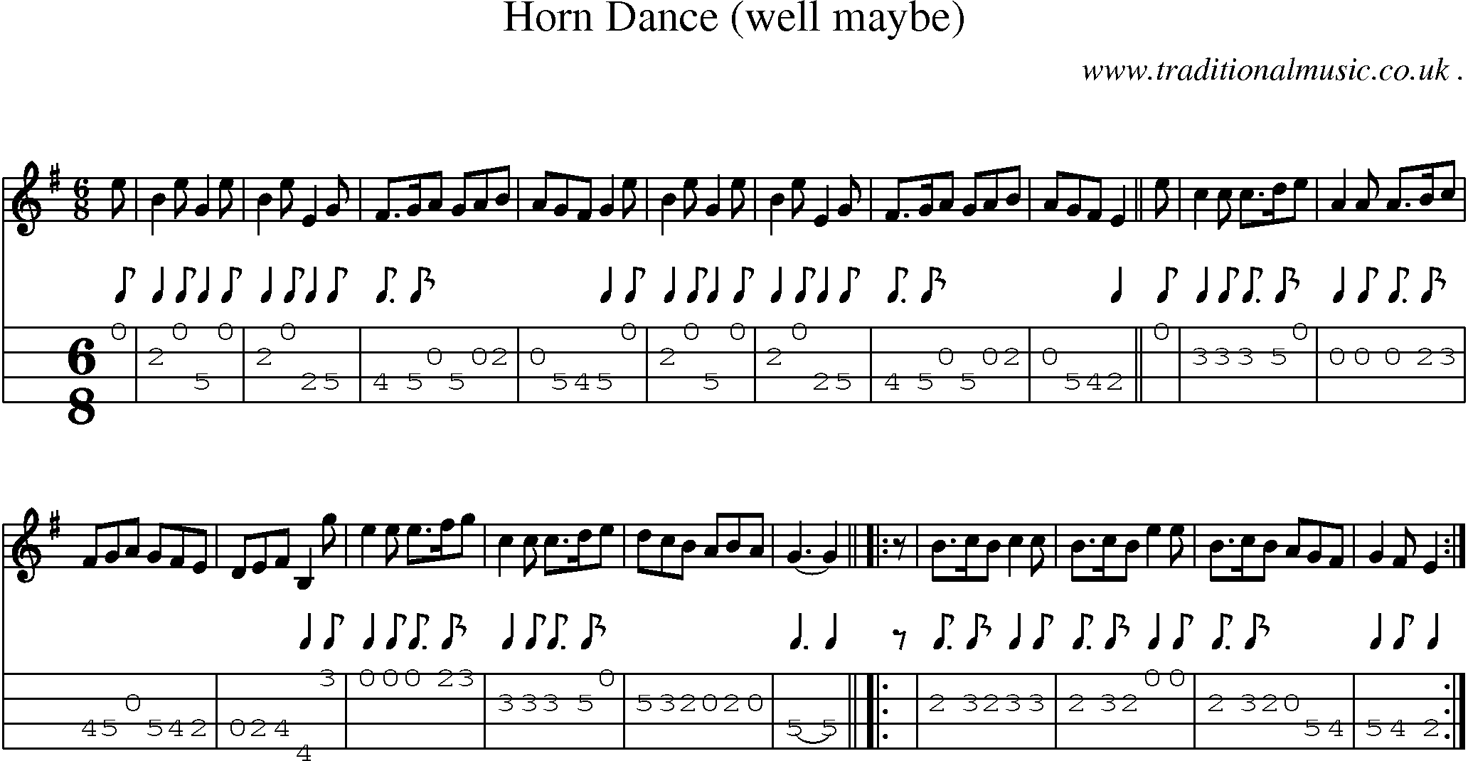 Sheet-music  score, Chords and Mandolin Tabs for Horn Dance Well Maybe