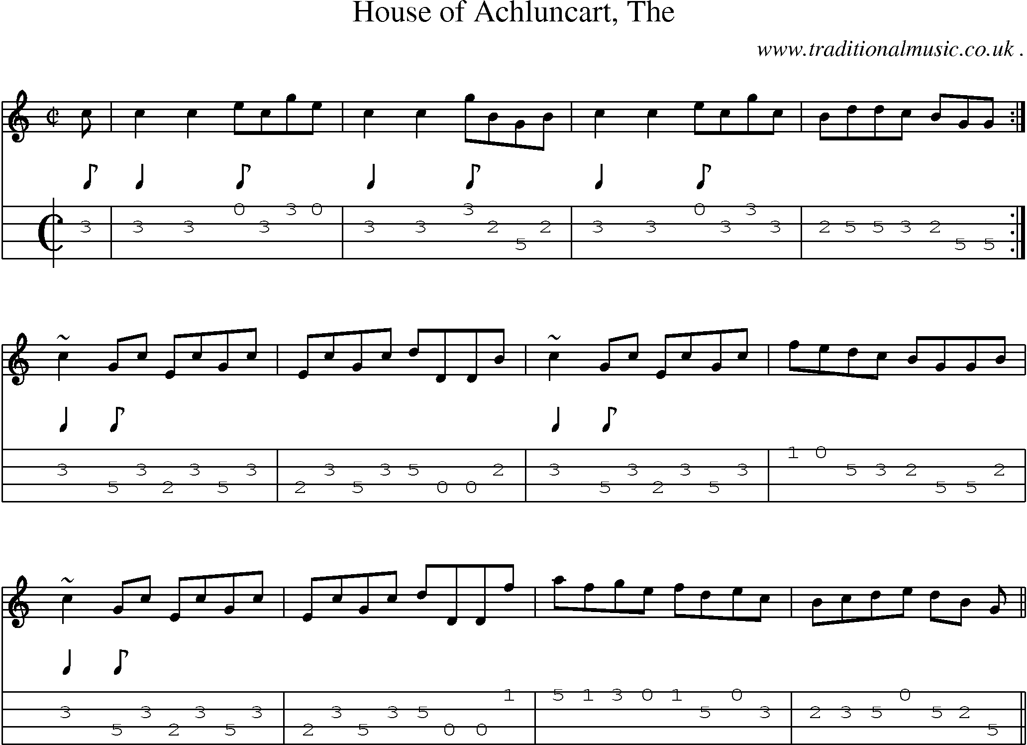 Sheet-music  score, Chords and Mandolin Tabs for House Of Achluncart The
