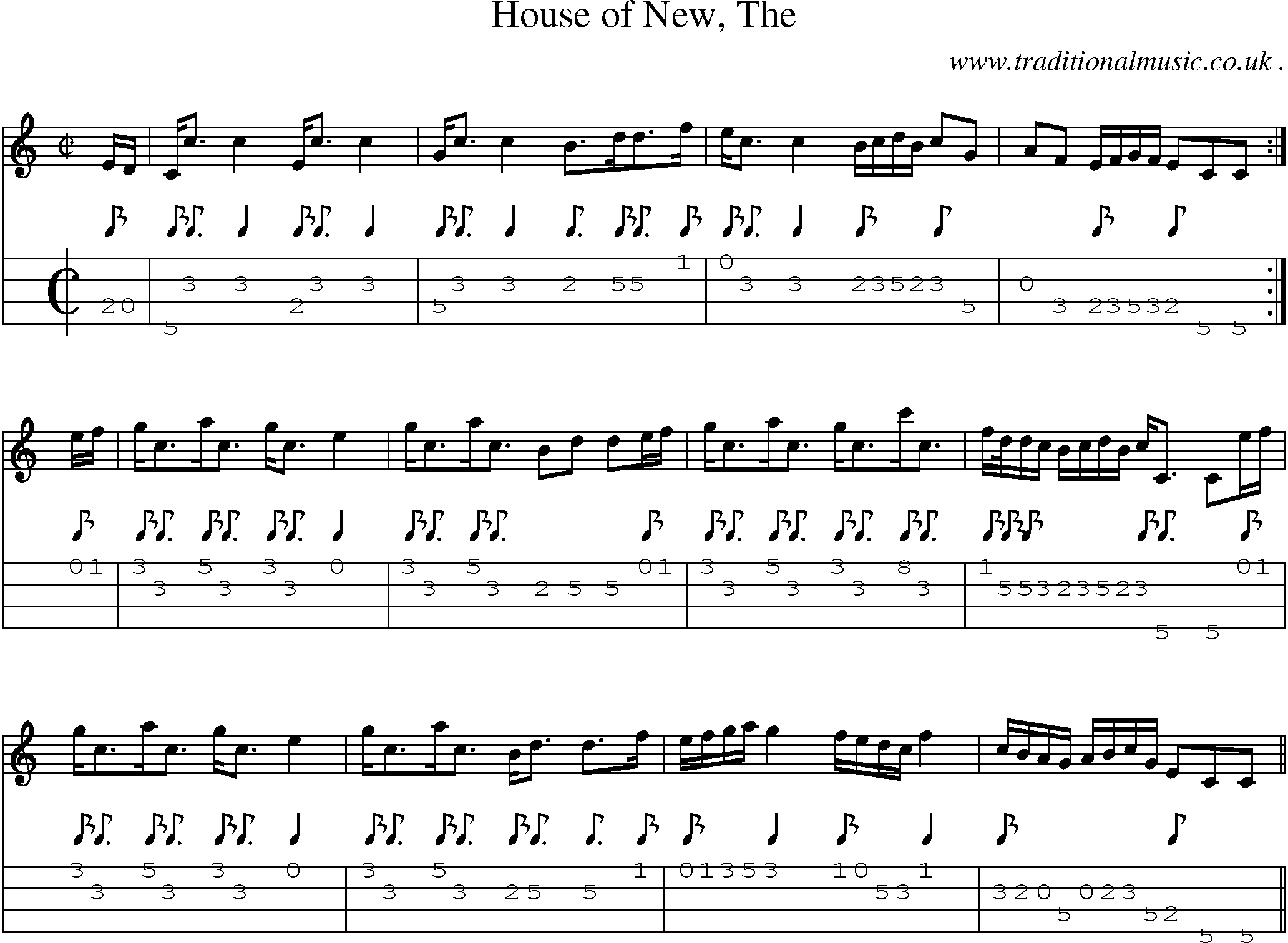 Sheet-music  score, Chords and Mandolin Tabs for House Of New The
