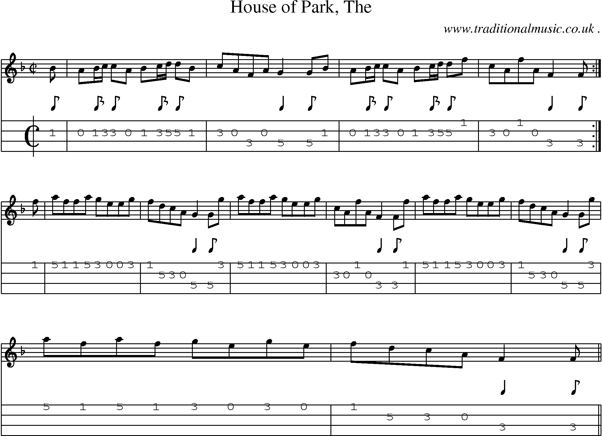 Sheet-music  score, Chords and Mandolin Tabs for House Of Park The