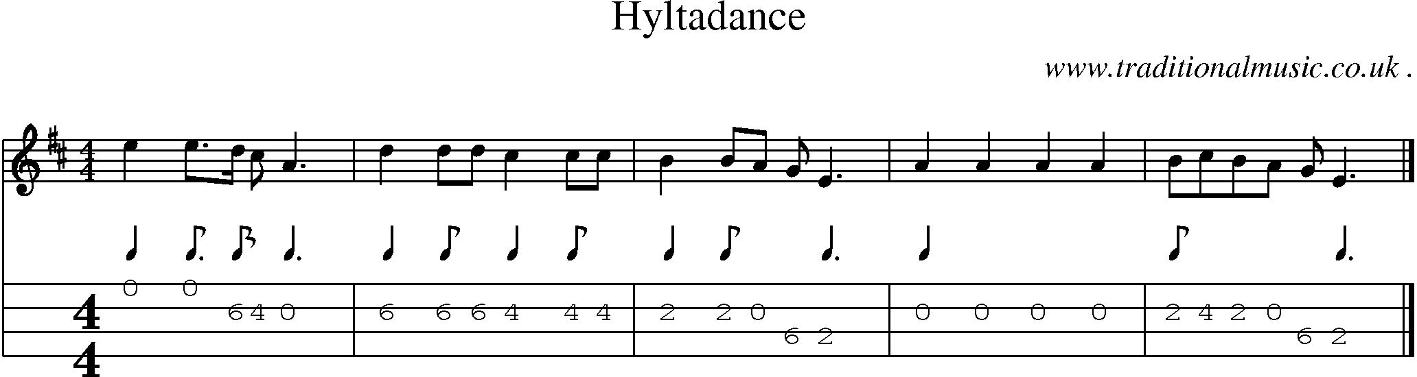Sheet-music  score, Chords and Mandolin Tabs for Hyltadance