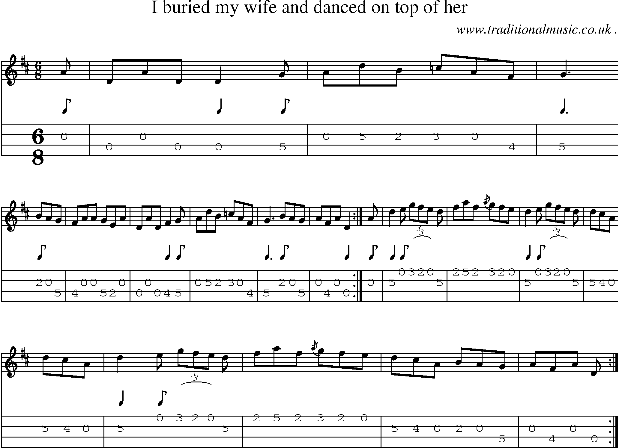 Sheet-music  score, Chords and Mandolin Tabs for I Buried My Wife And Danced On Top Of Her