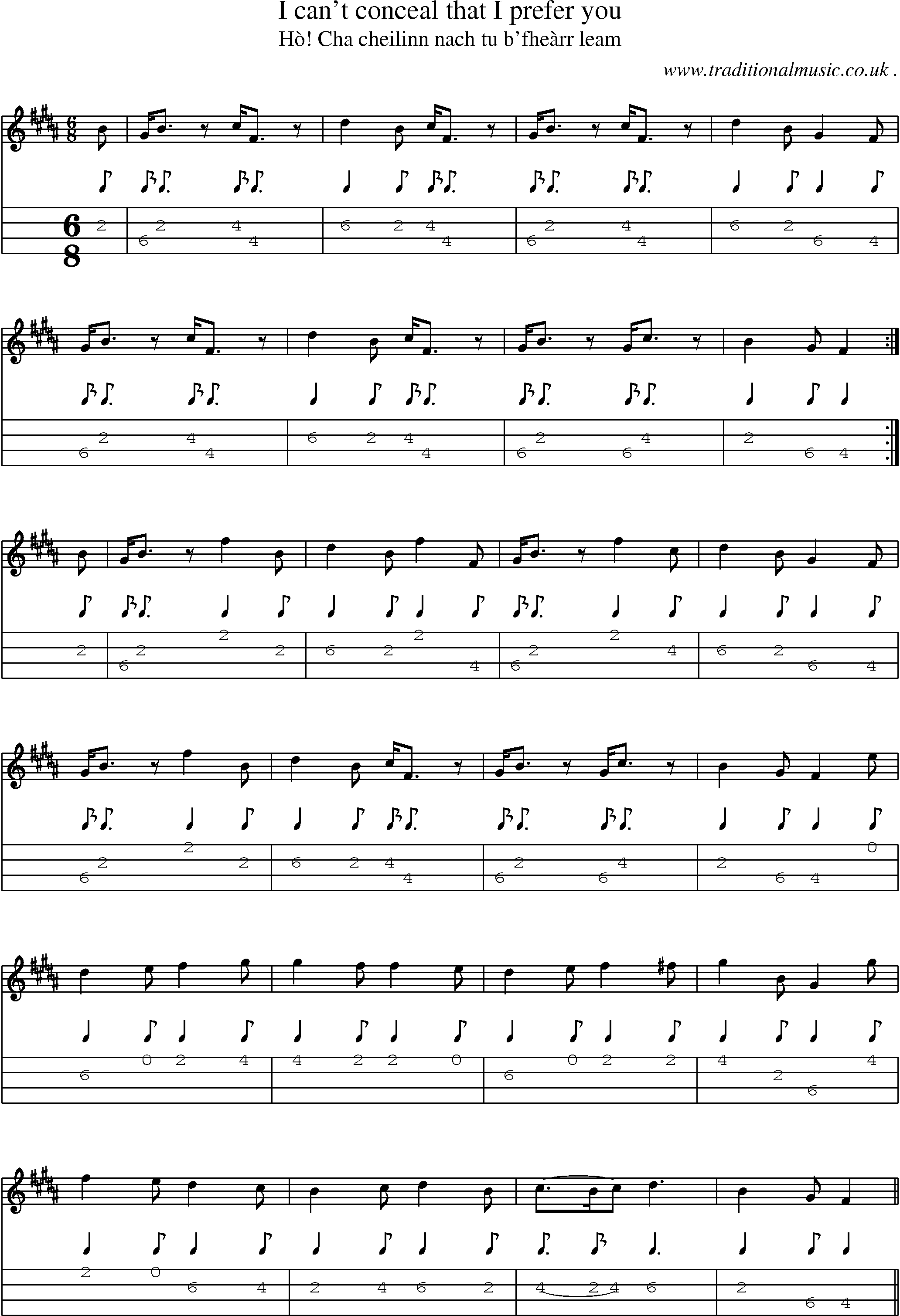 Sheet-music  score, Chords and Mandolin Tabs for I Cant Conceal That I Prefer You