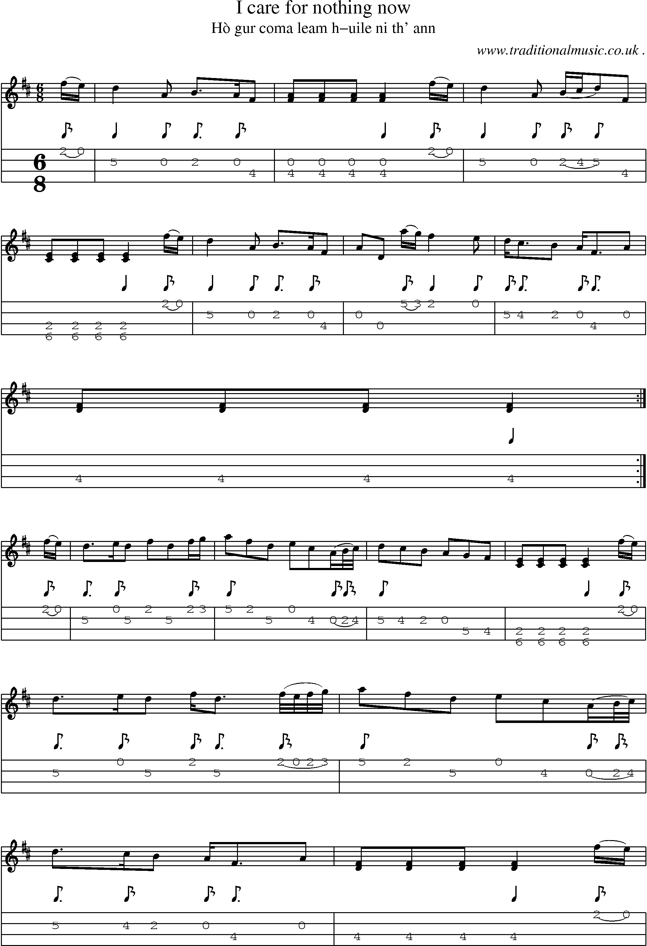 Sheet-music  score, Chords and Mandolin Tabs for I Care For Nothing Now