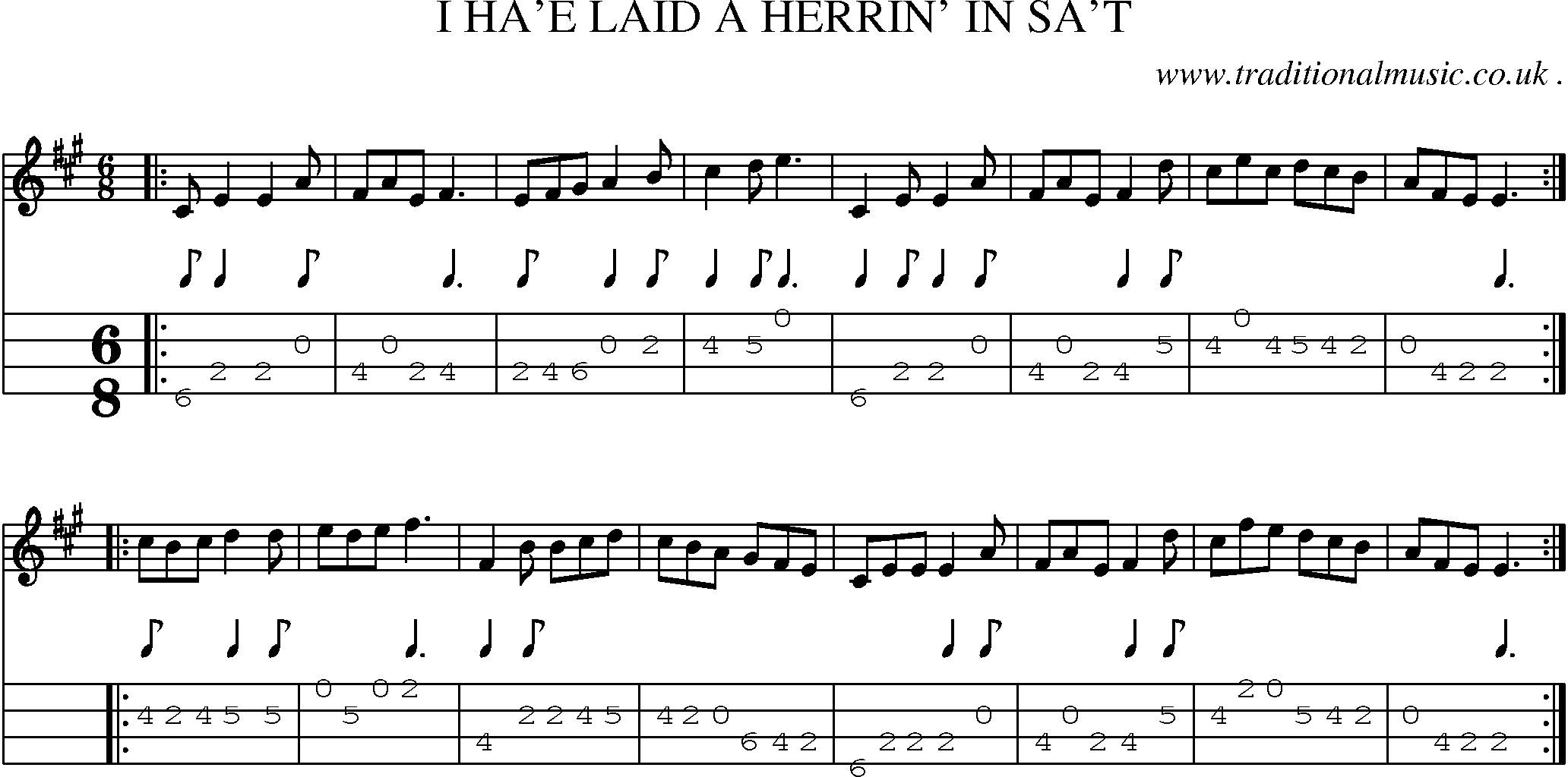 Sheet-music  score, Chords and Mandolin Tabs for I Hae Laid A Herrin In Sat