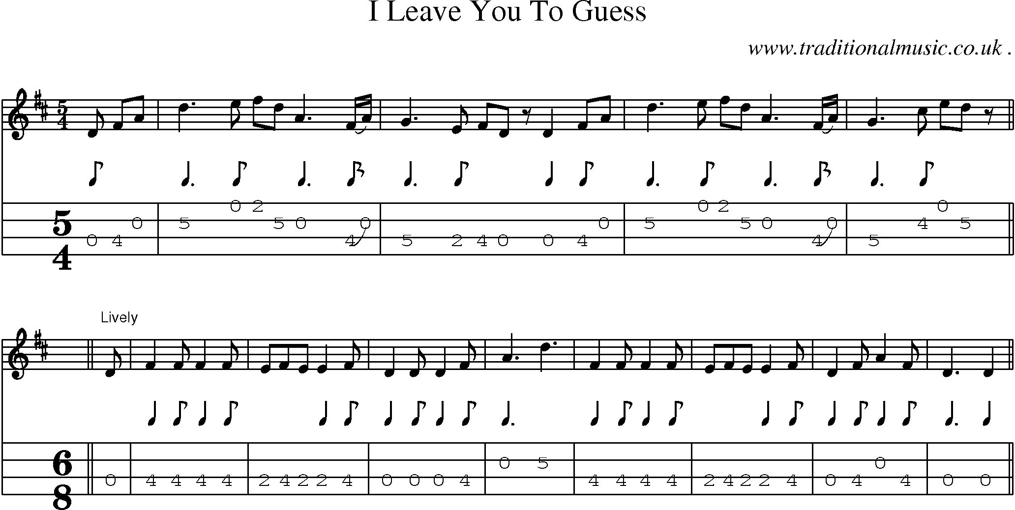 Sheet-music  score, Chords and Mandolin Tabs for I Leave You To Guess