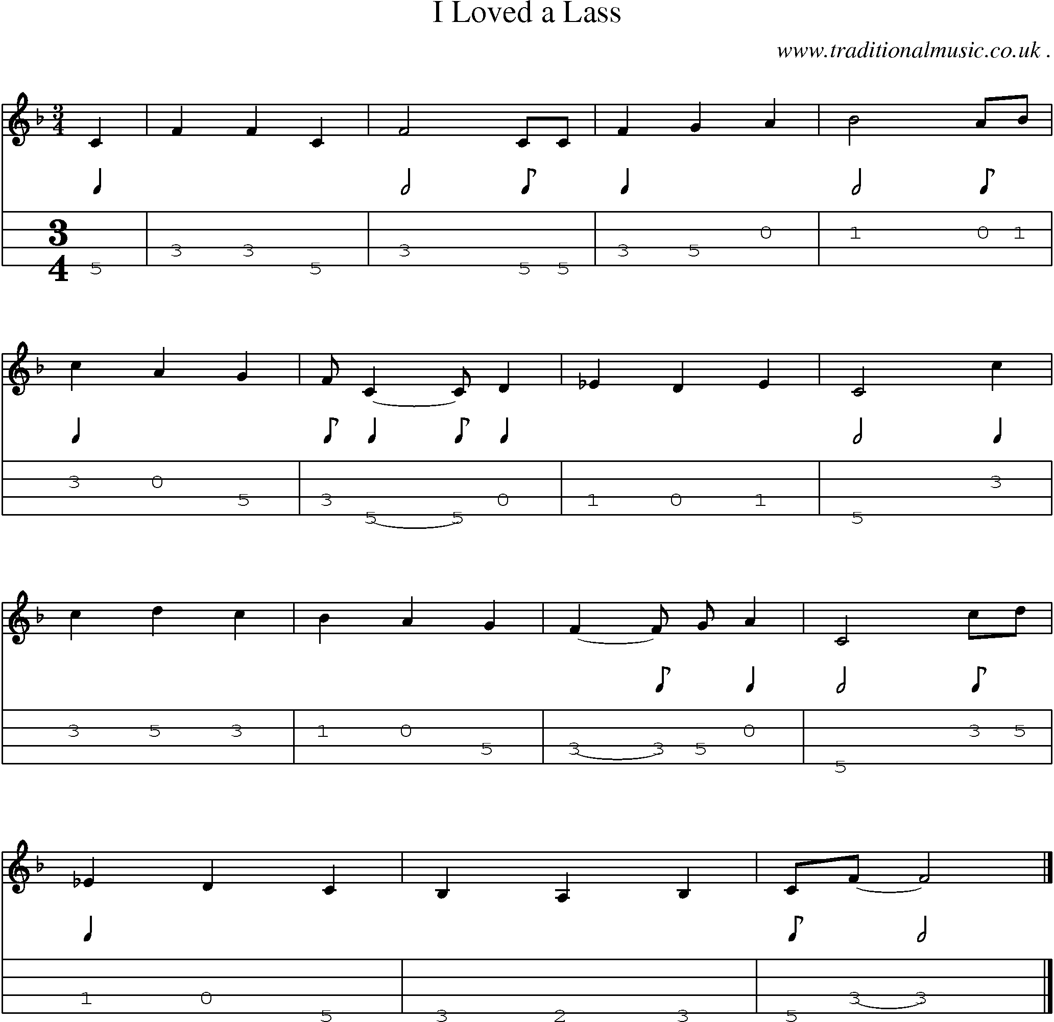 Sheet-music  score, Chords and Mandolin Tabs for I Loved A Lass