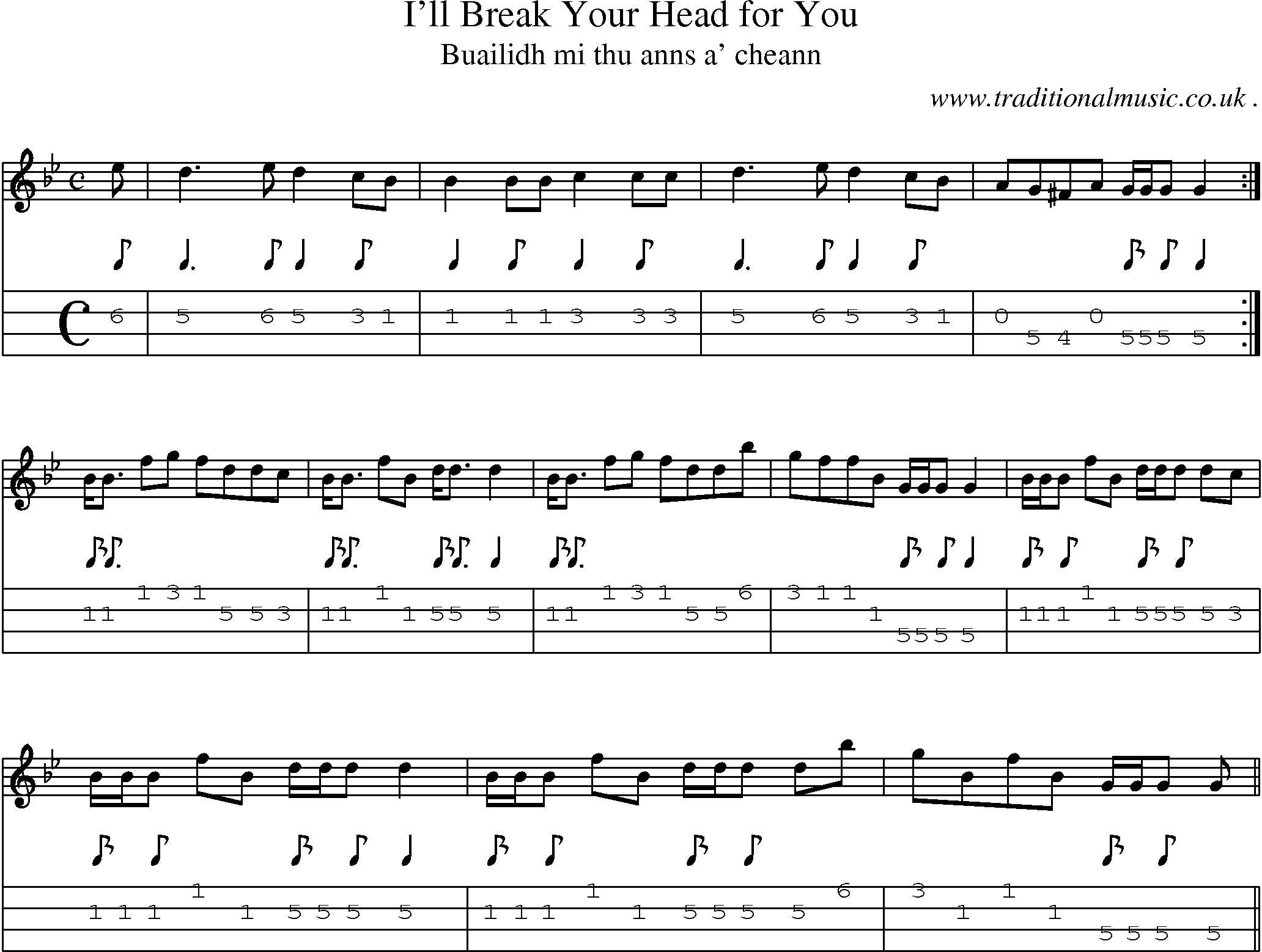 Sheet-music  score, Chords and Mandolin Tabs for Ill Break Your Head For You