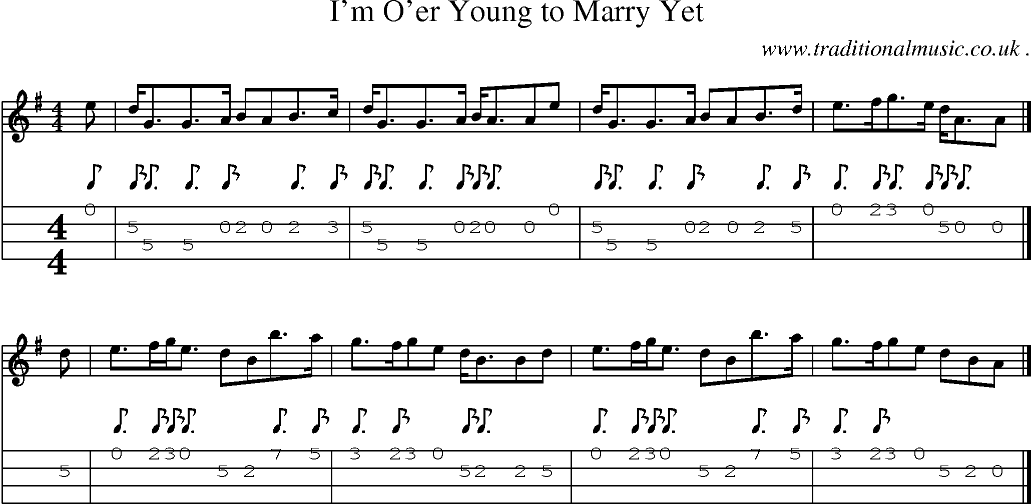 Sheet-music  score, Chords and Mandolin Tabs for Im Oer Young To Marry Yet