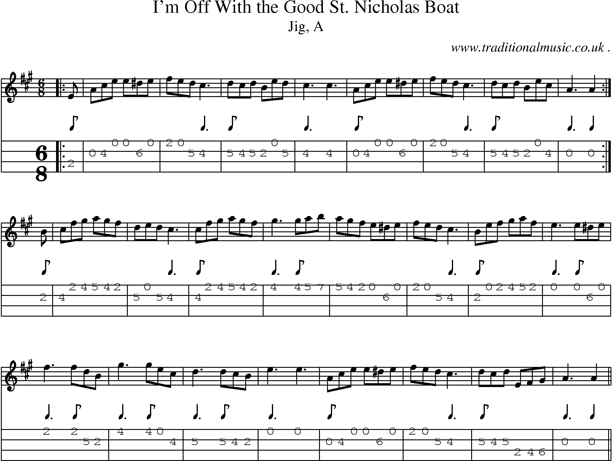 Sheet-music  score, Chords and Mandolin Tabs for Im Off With The Good St Nicholas Boat