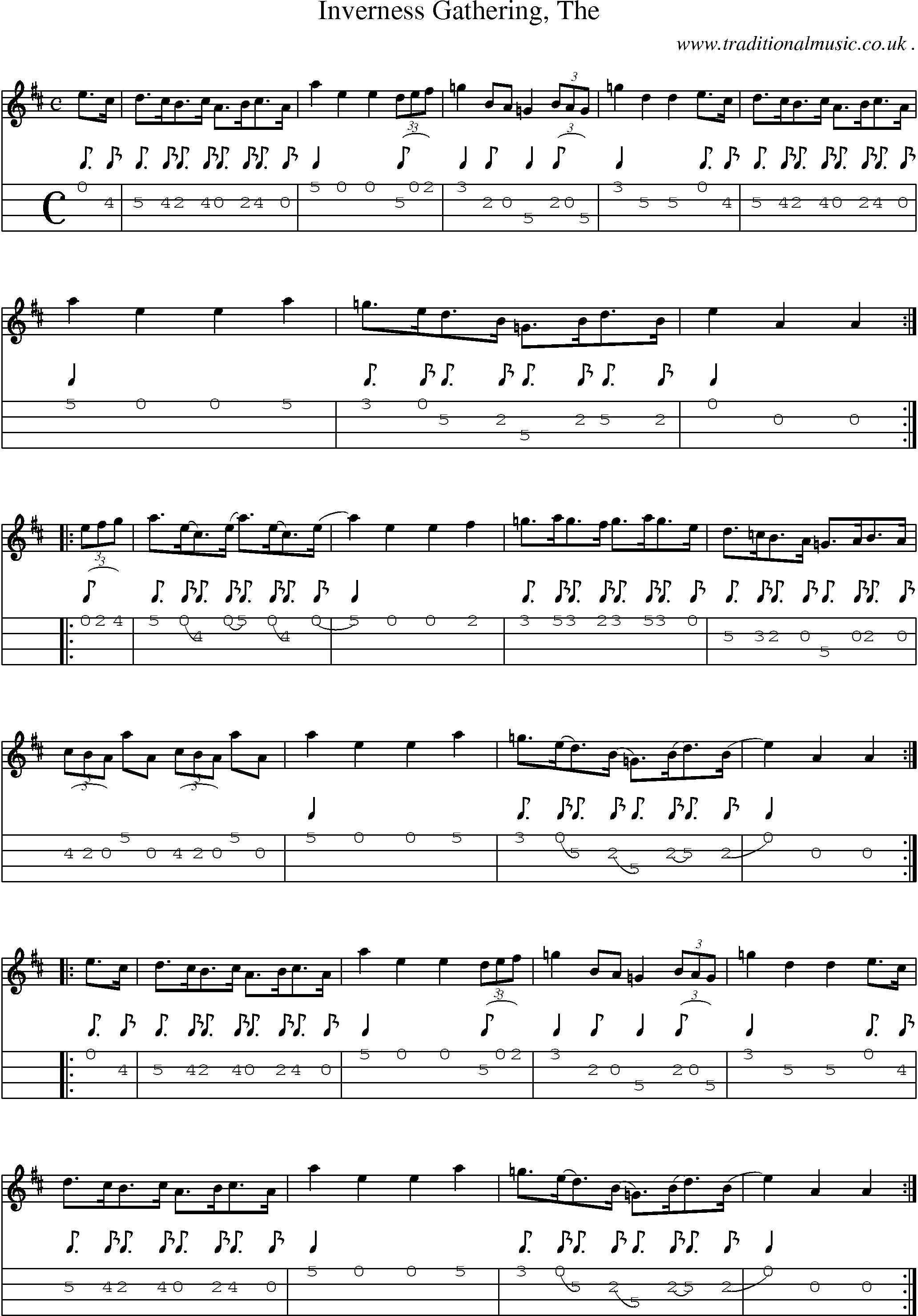 Sheet-music  score, Chords and Mandolin Tabs for Inverness Gathering The