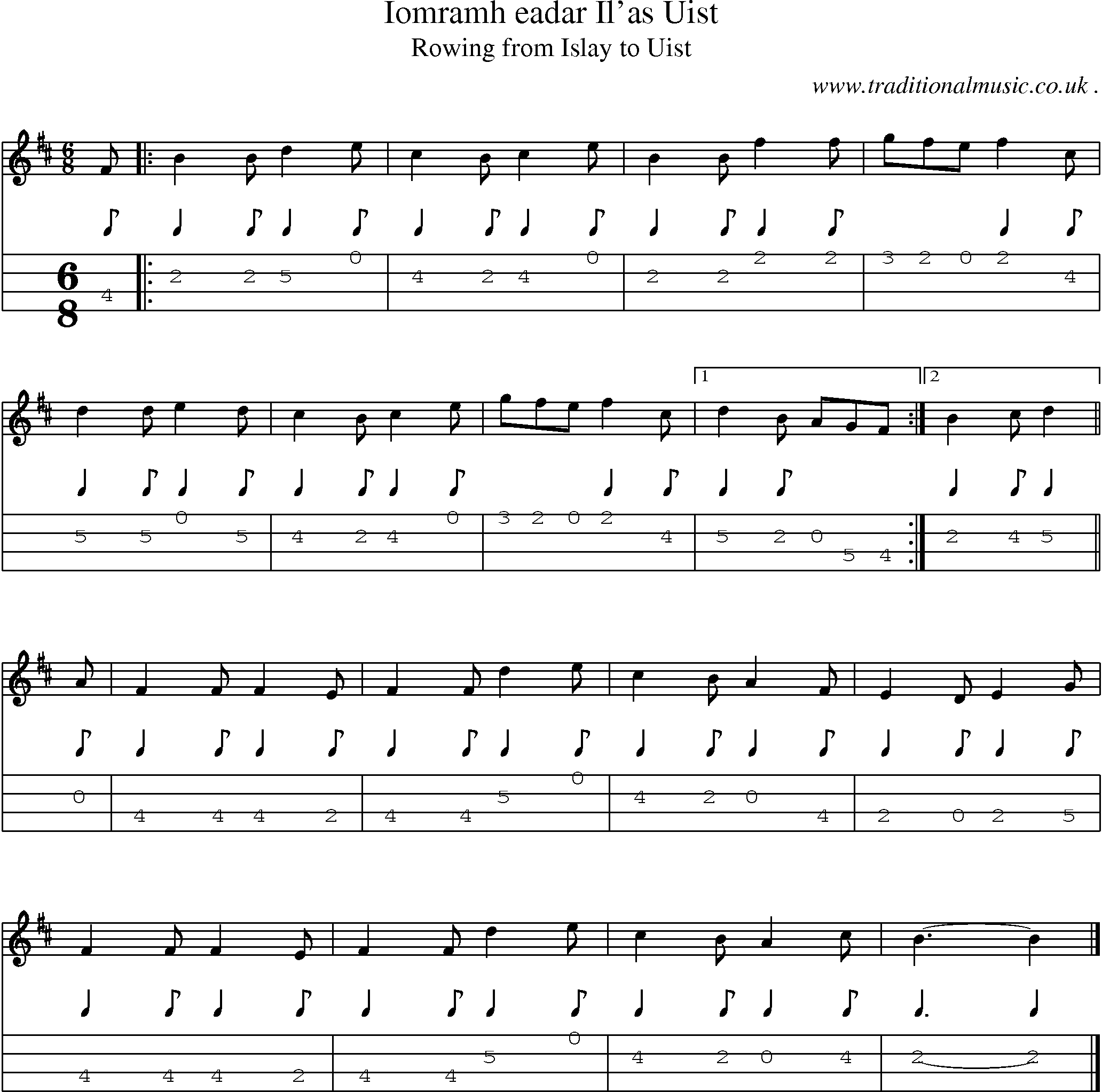 Sheet-music  score, Chords and Mandolin Tabs for Iomramh Eadar Ilas Uist