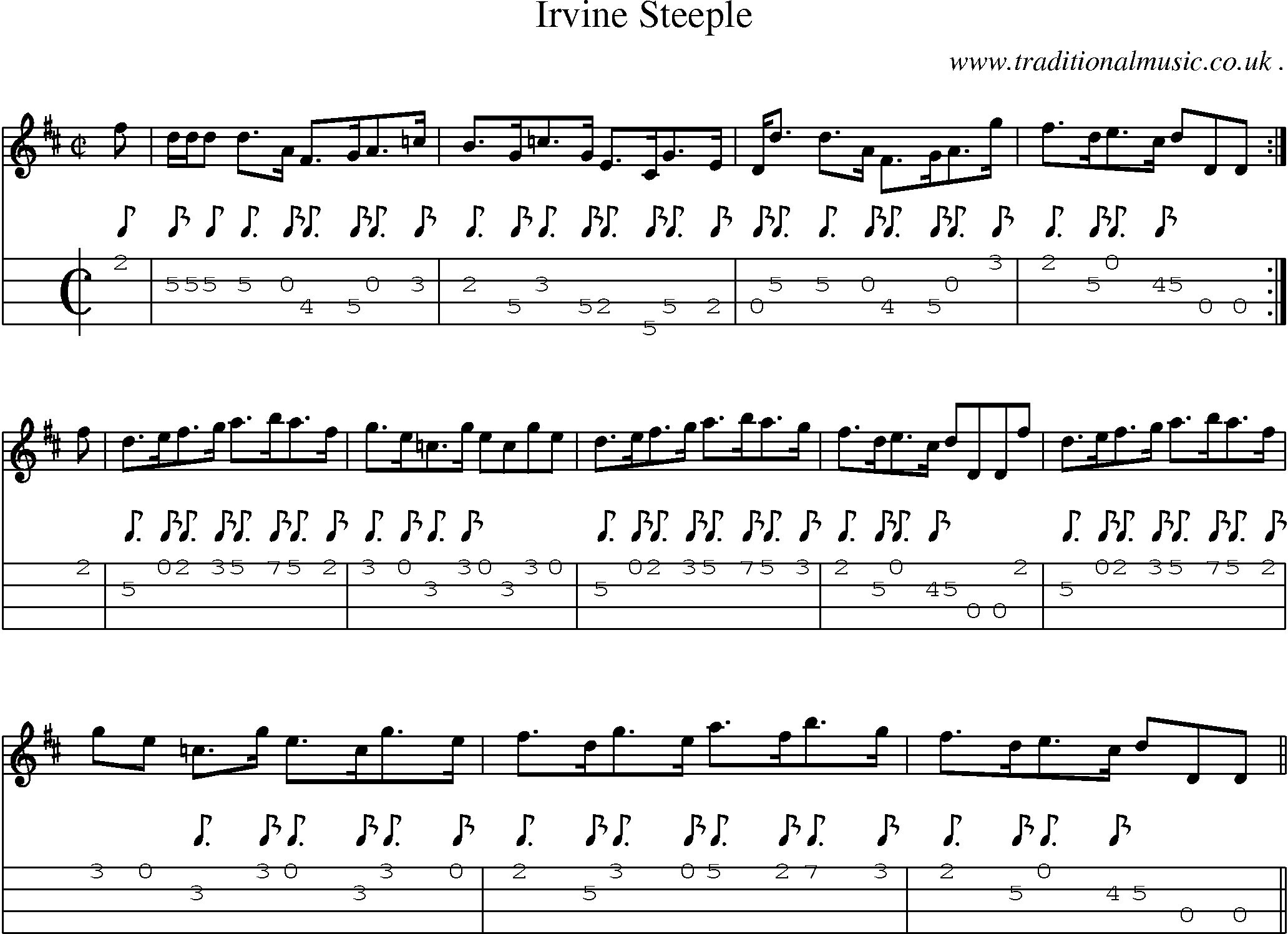 Sheet-music  score, Chords and Mandolin Tabs for Irvine Steeple