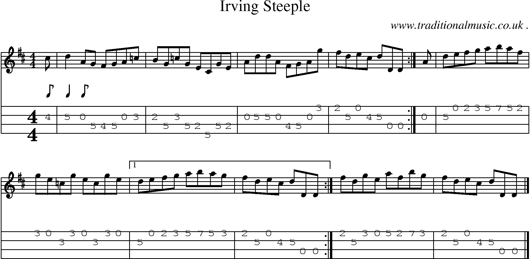 Sheet-music  score, Chords and Mandolin Tabs for Irving Steeple