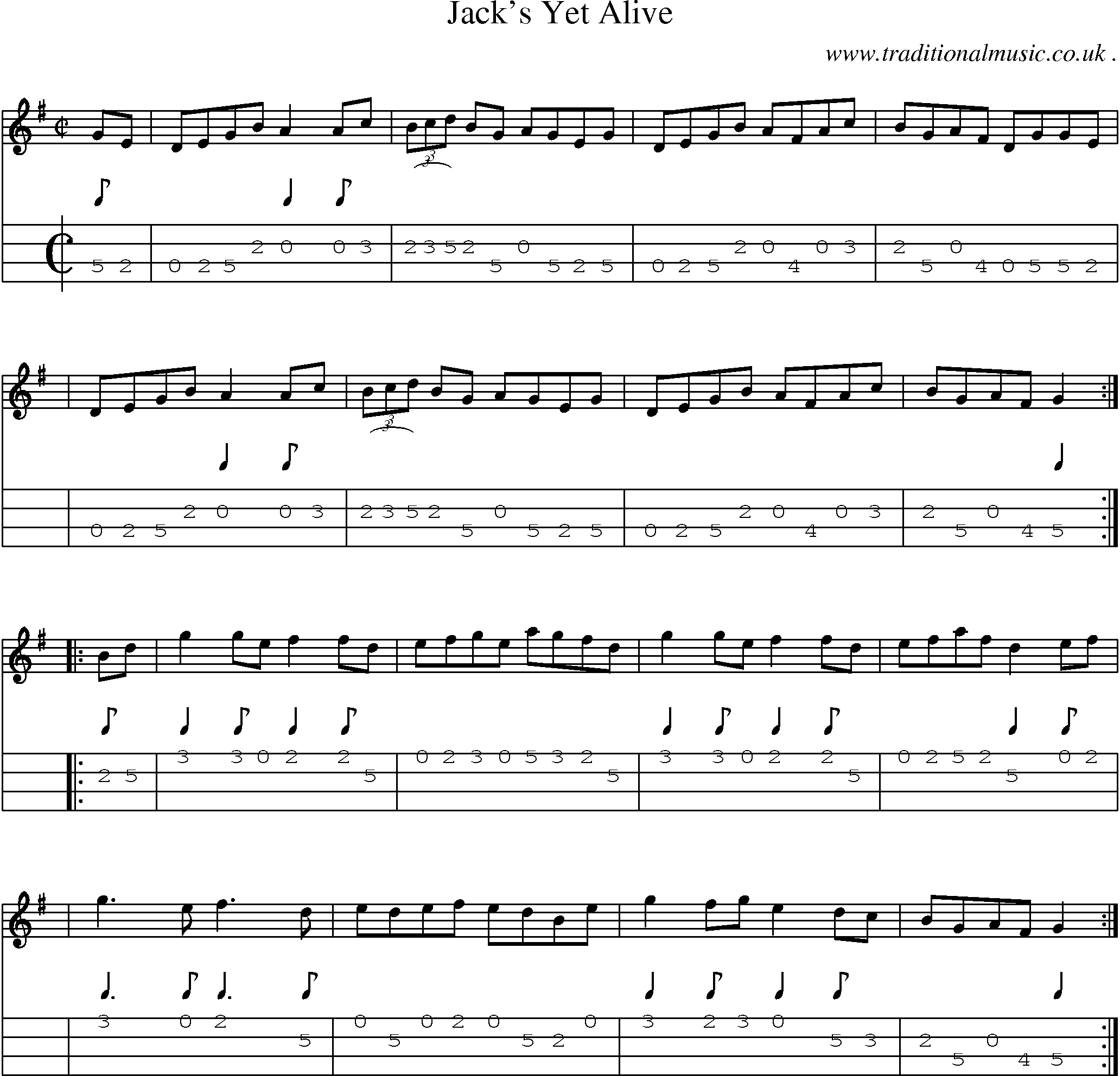 Sheet-music  score, Chords and Mandolin Tabs for Jacks Yet Alive