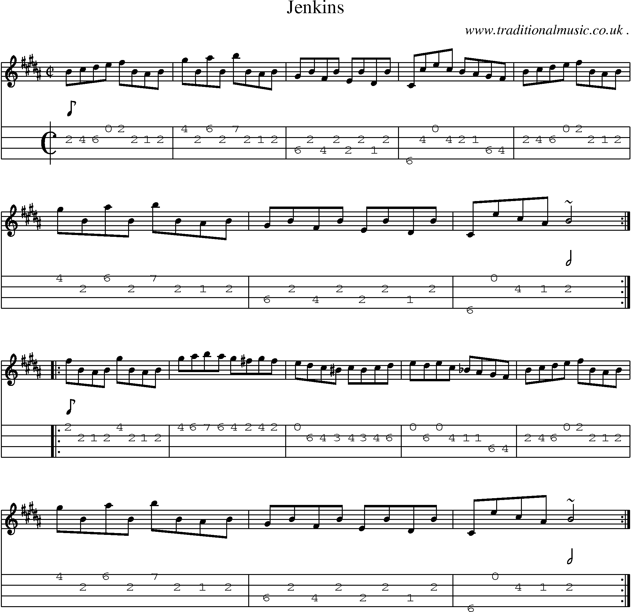 Sheet-music  score, Chords and Mandolin Tabs for Jenkins