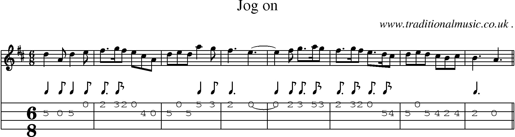Sheet-music  score, Chords and Mandolin Tabs for Jog On