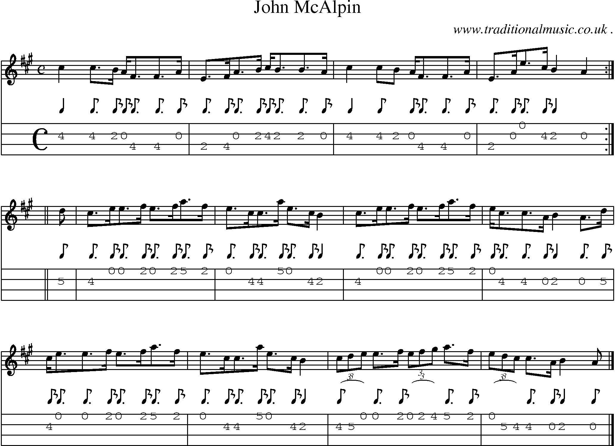Sheet-music  score, Chords and Mandolin Tabs for John Mcalpin