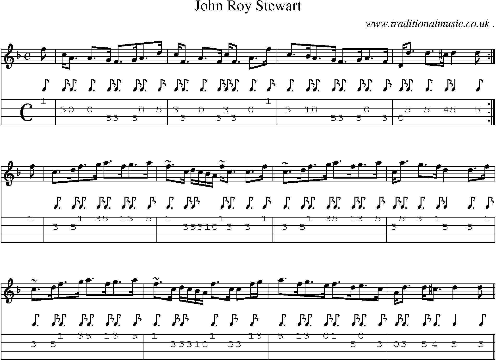 Sheet-music  score, Chords and Mandolin Tabs for John Roy Stewart