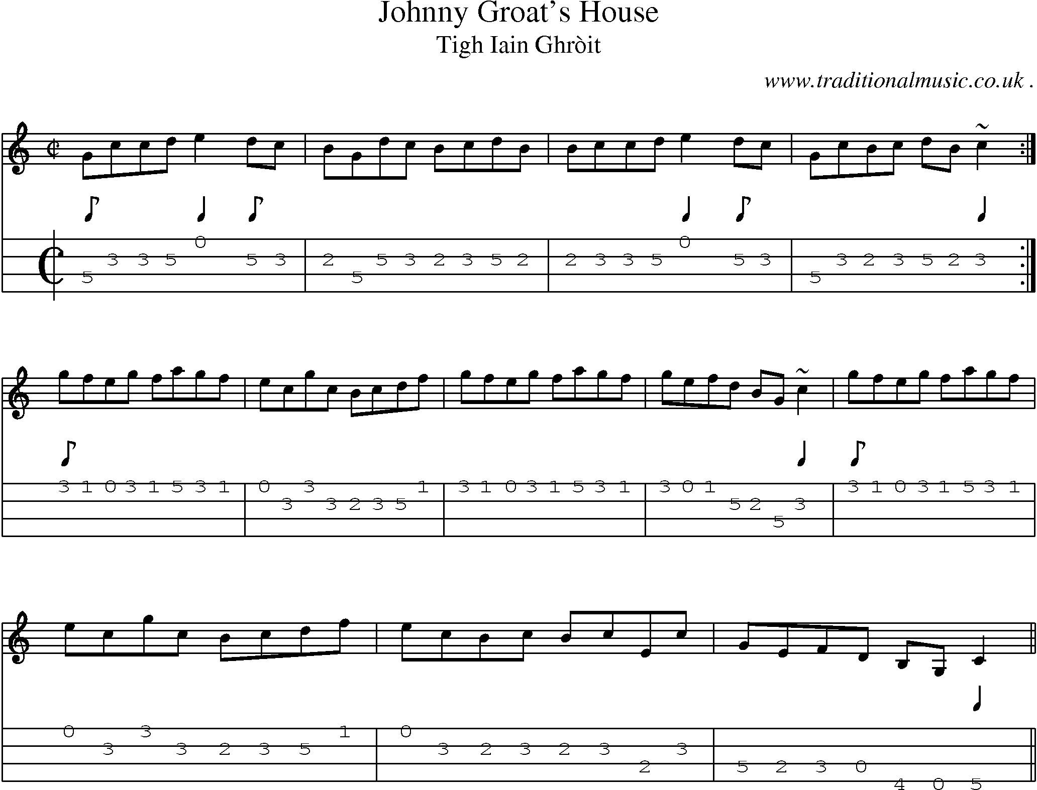 Sheet-music  score, Chords and Mandolin Tabs for Johnny Groats House