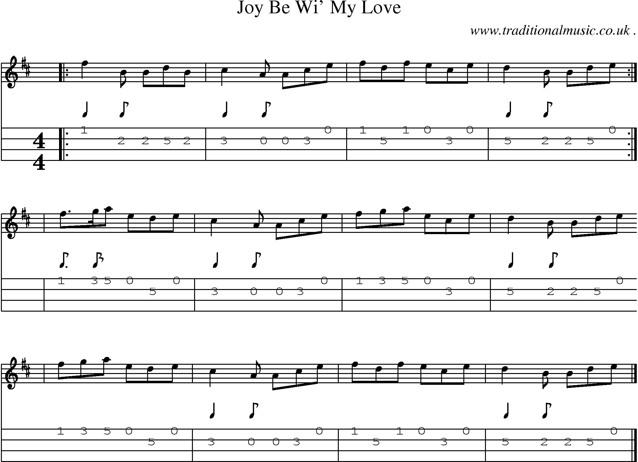 Sheet-music  score, Chords and Mandolin Tabs for Joy Be Wi My Love