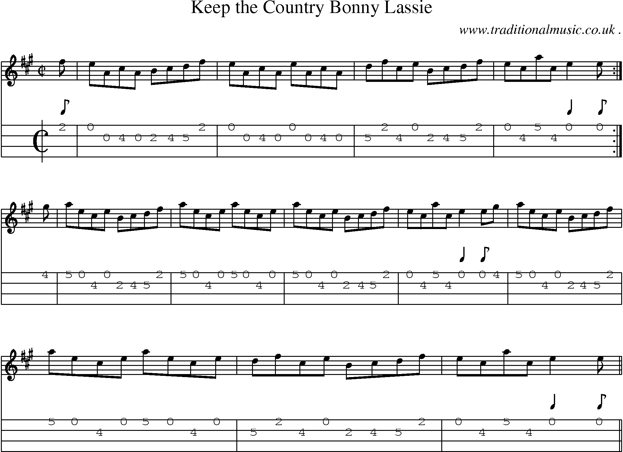 Sheet-music  score, Chords and Mandolin Tabs for Keep The Country Bonny Lassie