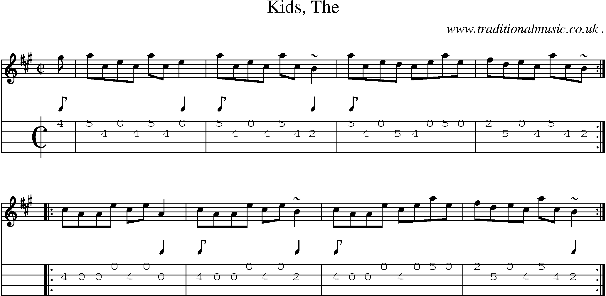 Sheet-music  score, Chords and Mandolin Tabs for Kids The