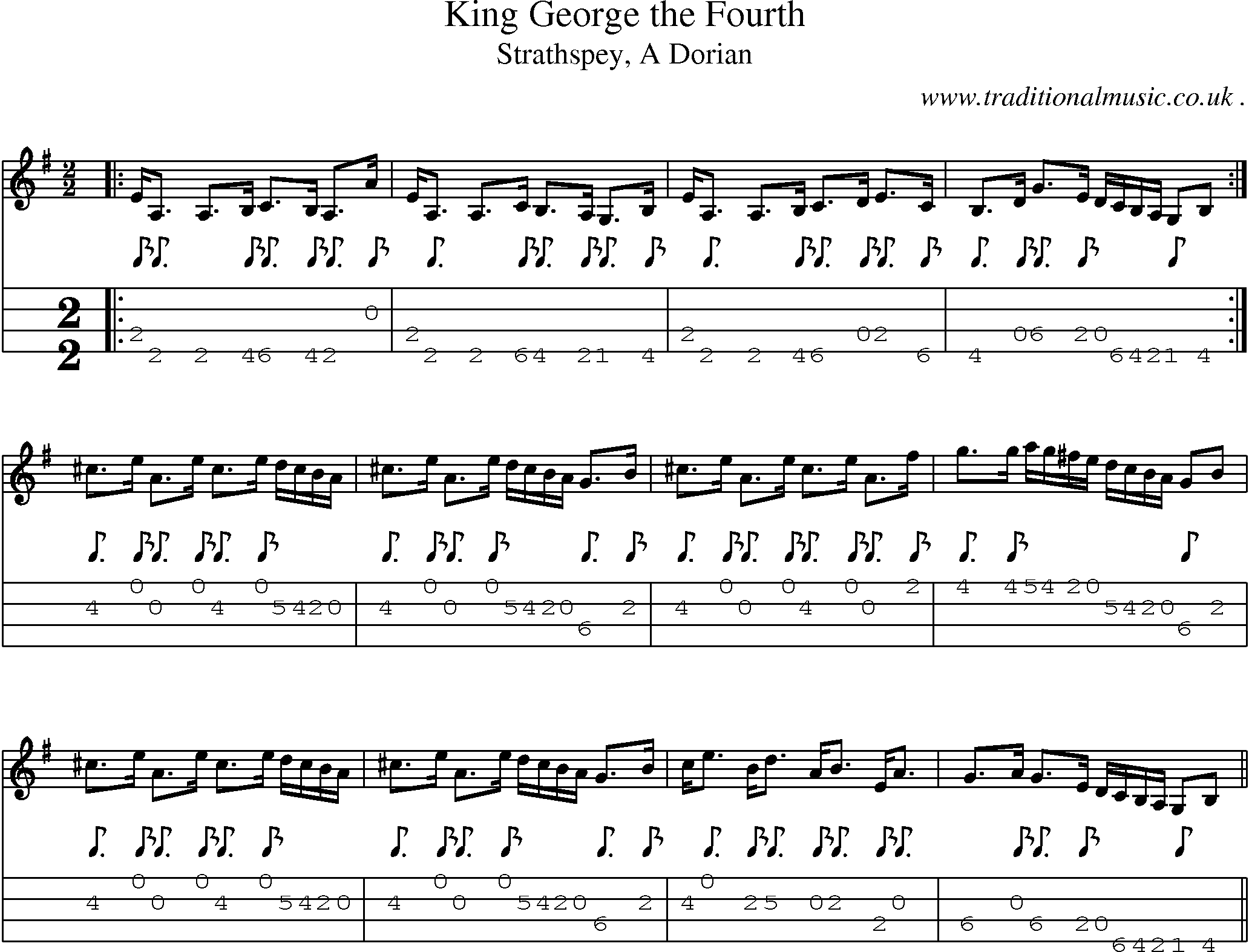 Sheet-music  score, Chords and Mandolin Tabs for King George The Fourth