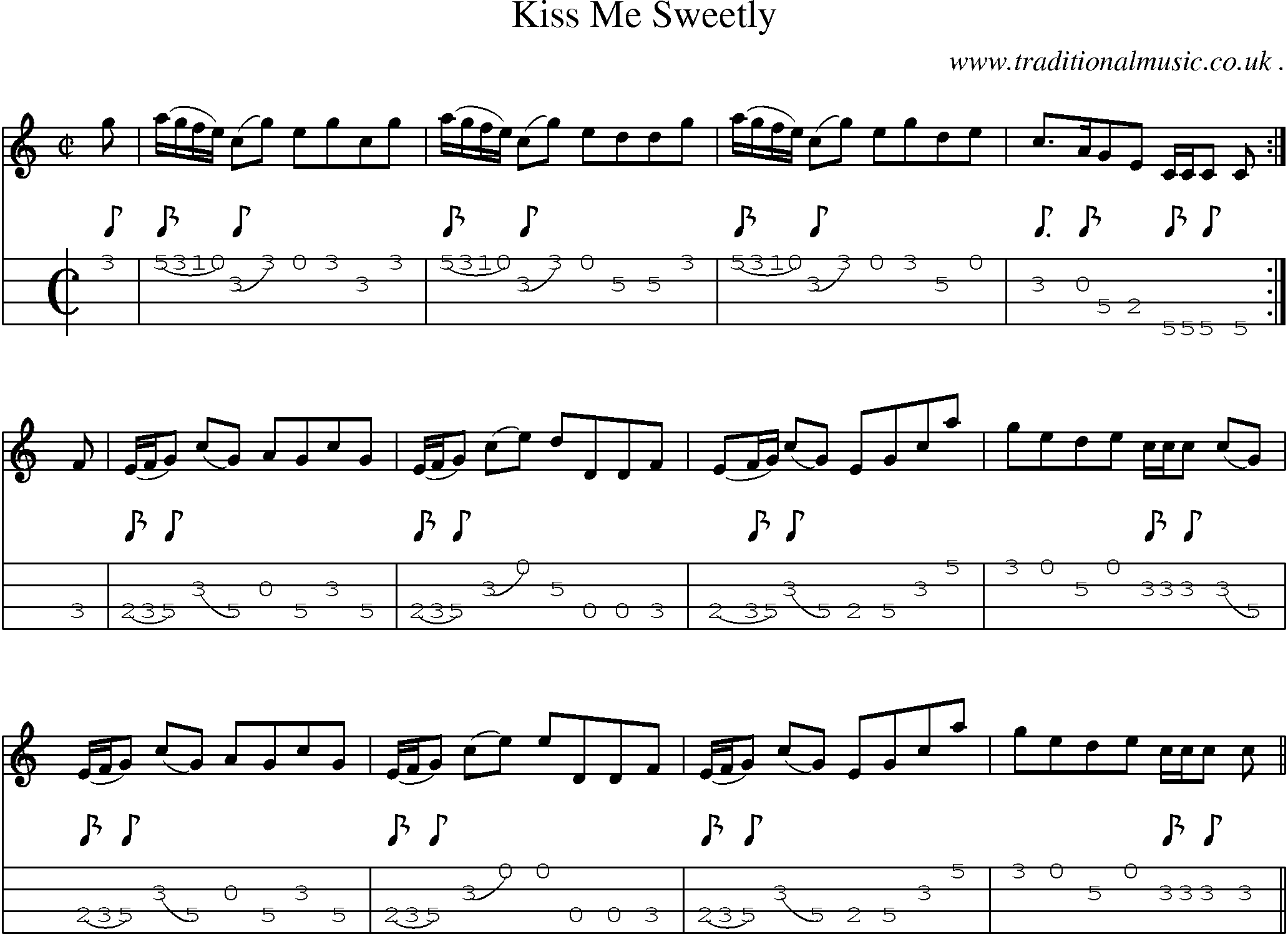 Sheet-music  score, Chords and Mandolin Tabs for Kiss Me Sweetly