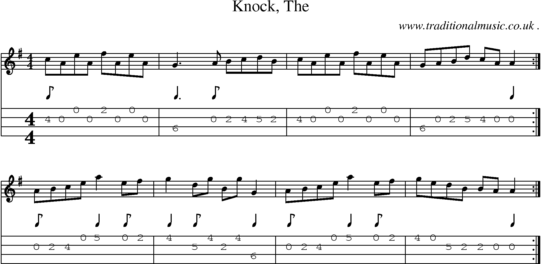 Sheet-music  score, Chords and Mandolin Tabs for Knock The