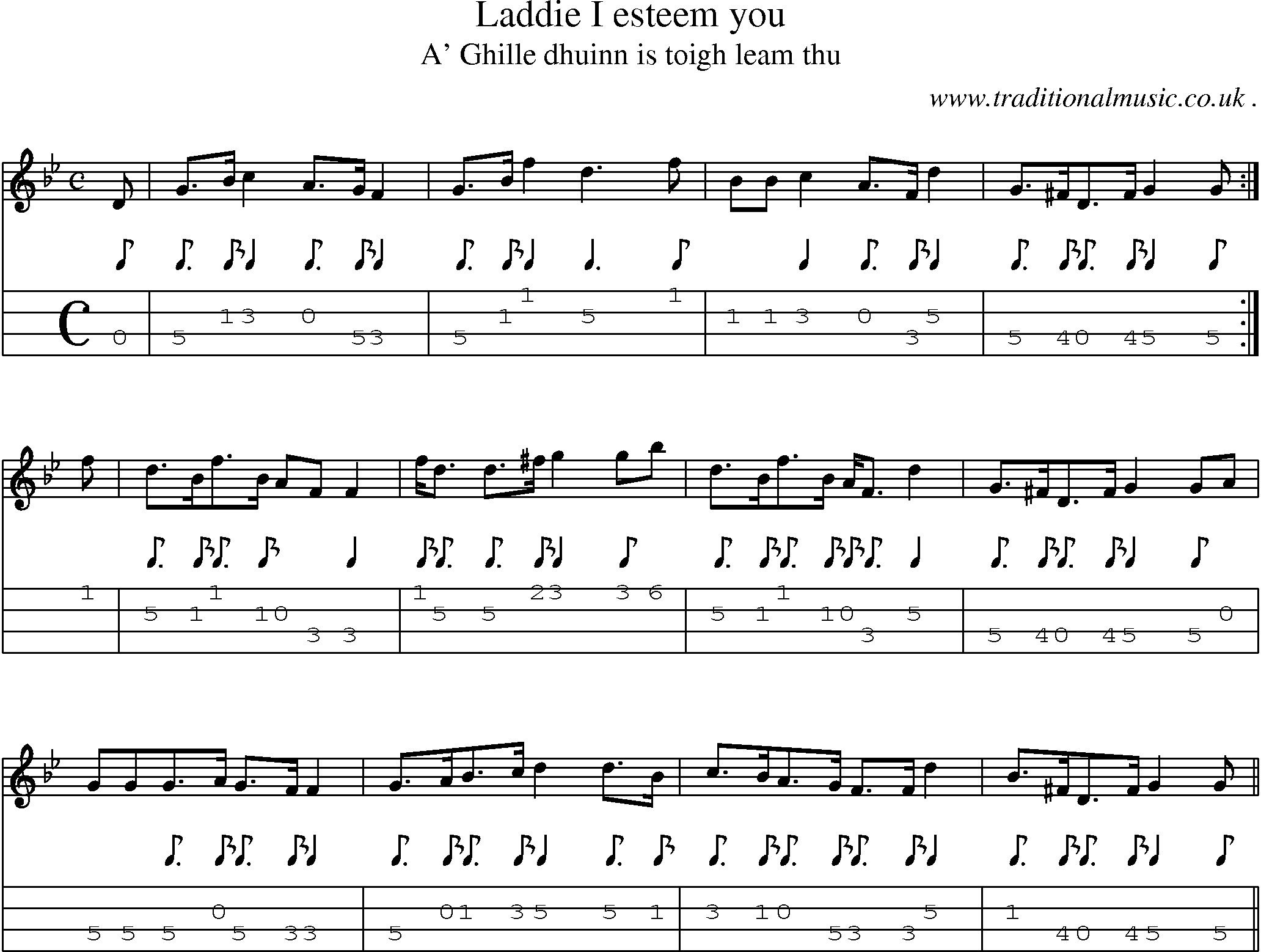 Sheet-music  score, Chords and Mandolin Tabs for Laddie I Esteem You