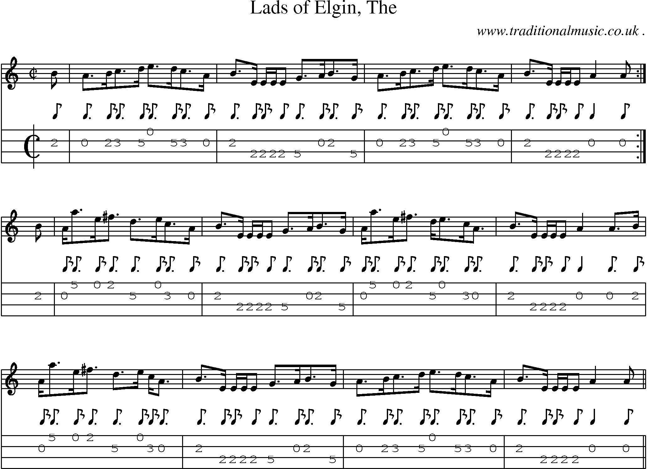 Sheet-music  score, Chords and Mandolin Tabs for Lads Of Elgin The 