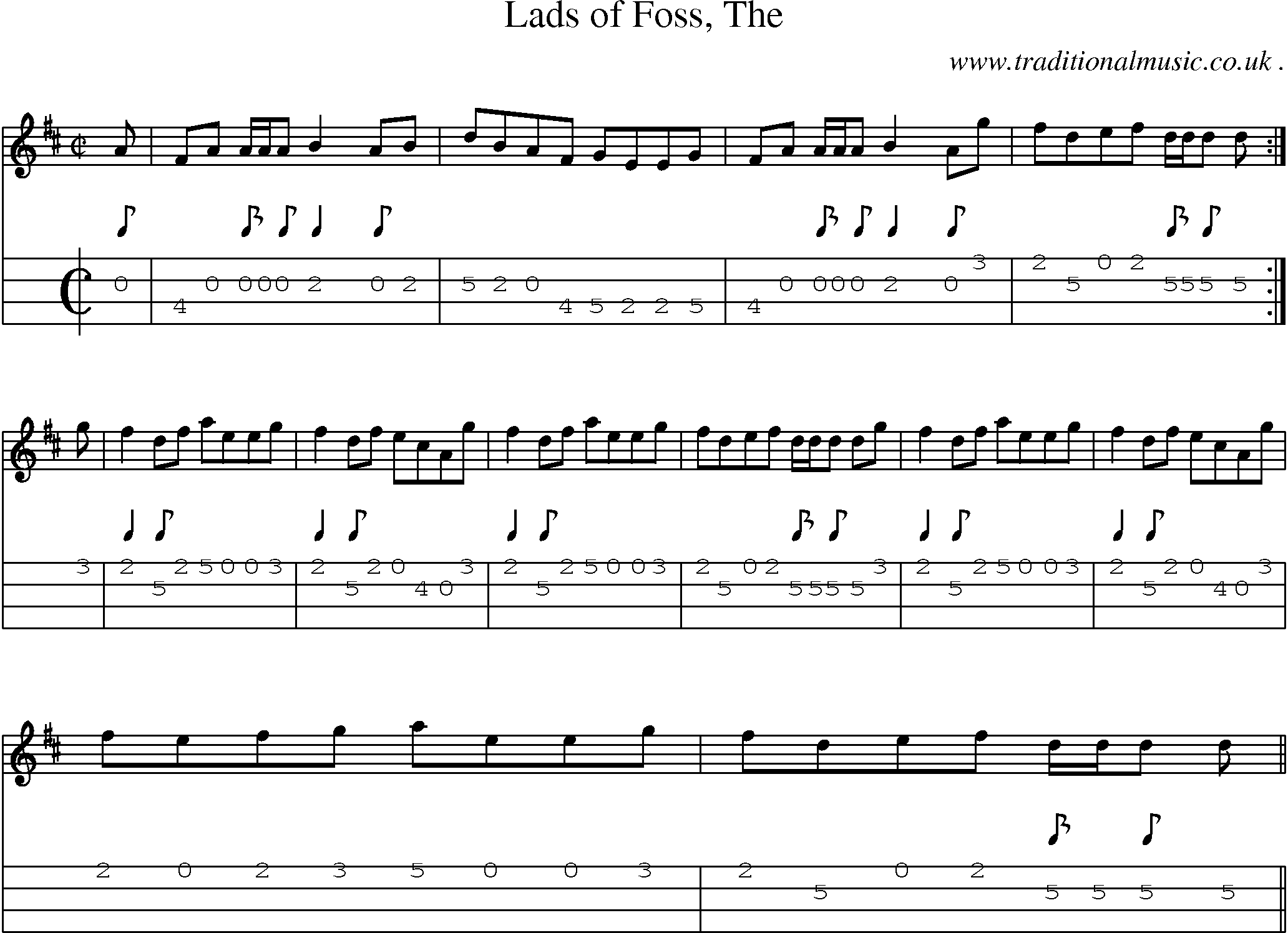 Sheet-music  score, Chords and Mandolin Tabs for Lads Of Foss The