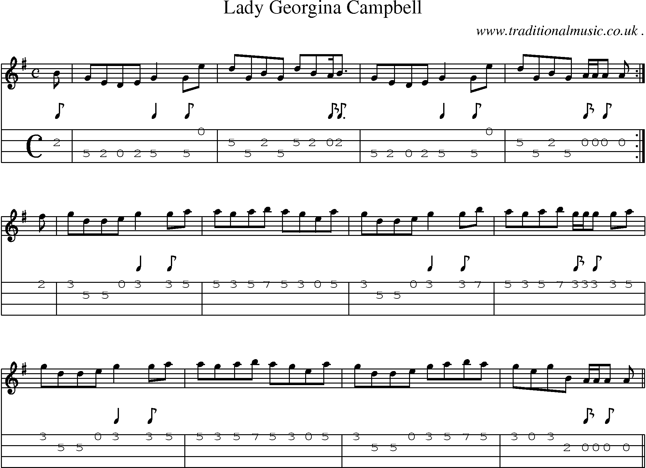 Sheet-music  score, Chords and Mandolin Tabs for Lady Georgina Campbell