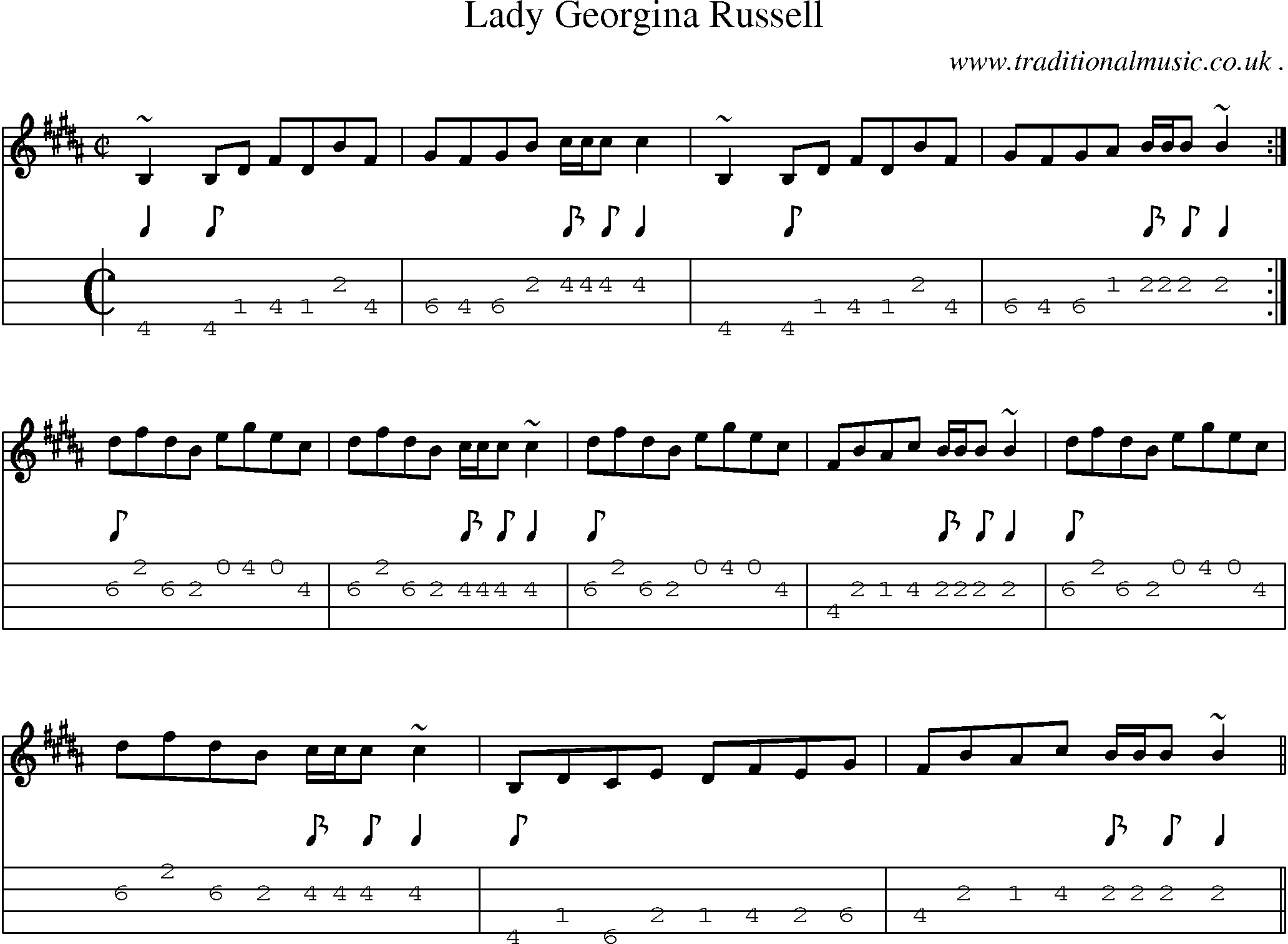 Sheet-music  score, Chords and Mandolin Tabs for Lady Georgina Russell